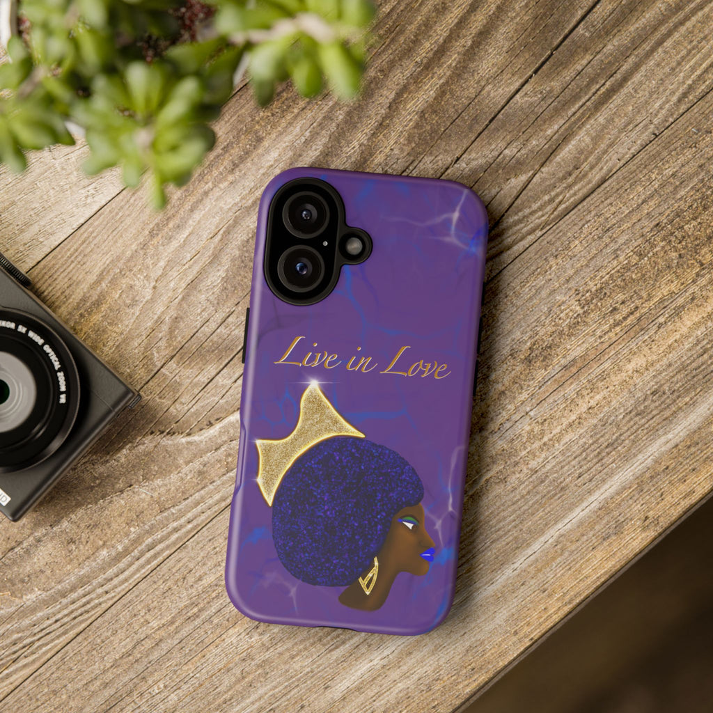 Live In Love Crowned Galaxy Afro Sticker — Black Queen with Gold Crown