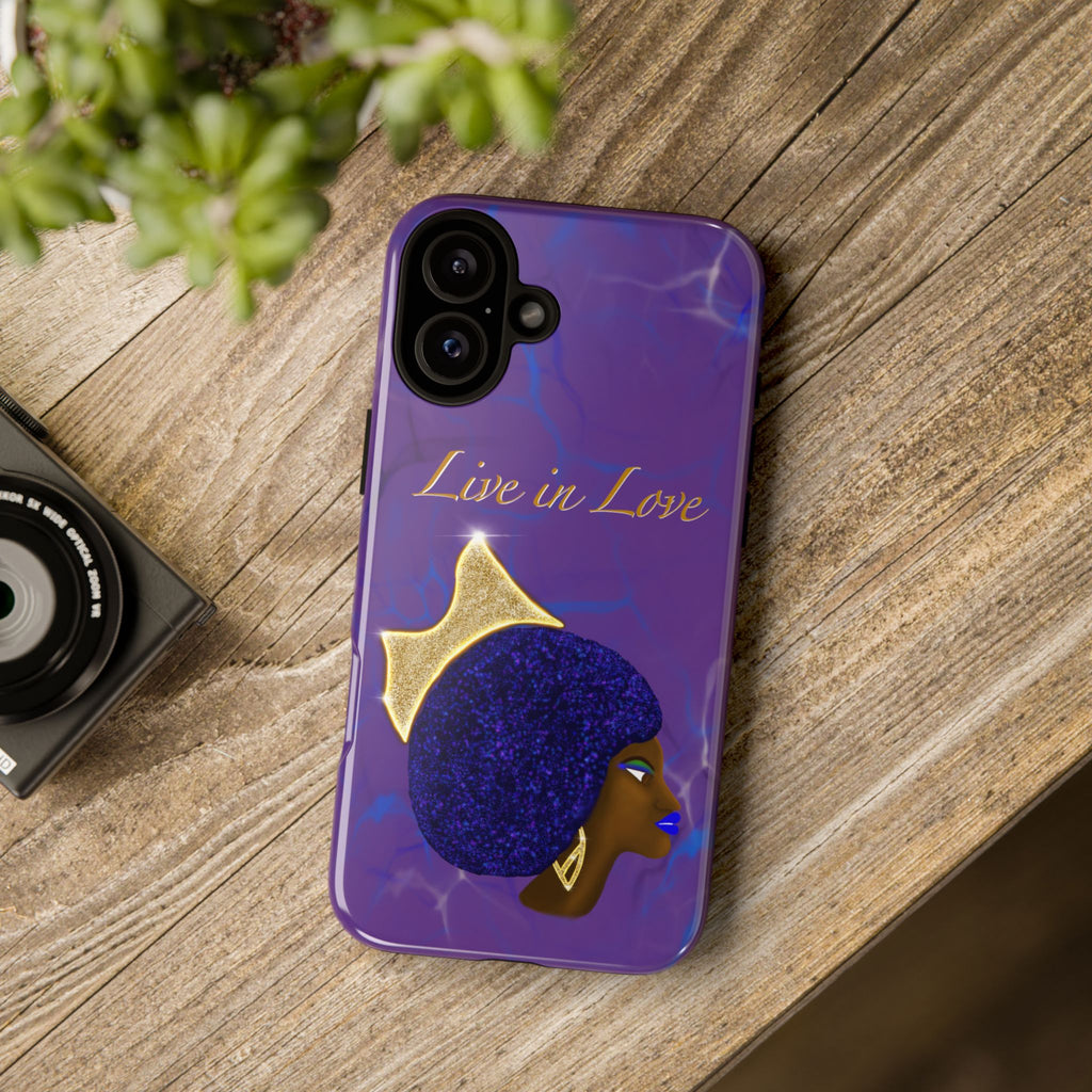 Live In Love Crowned Galaxy Afro Sticker — Black Queen with Gold Crown
