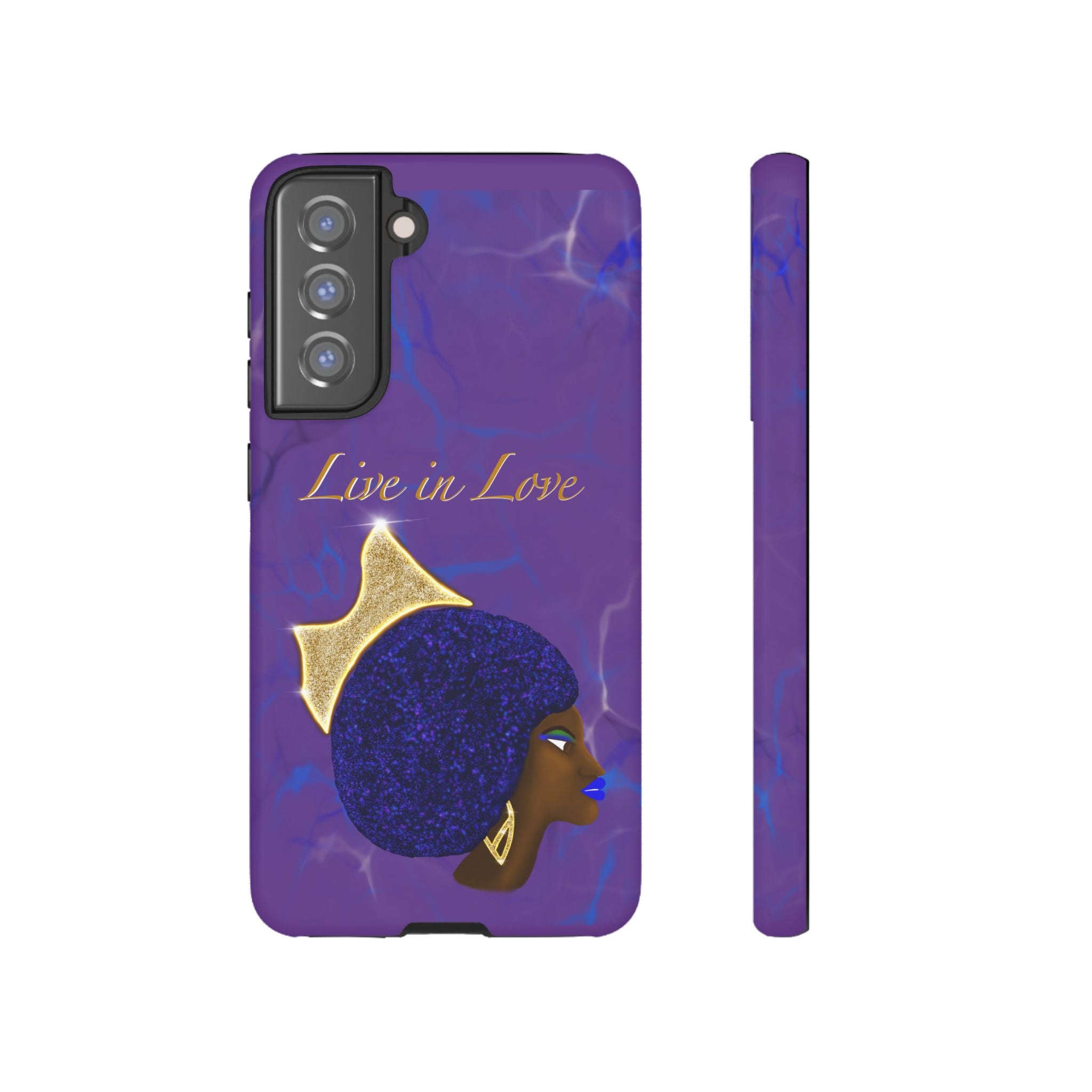 Live In Love Crowned Galaxy Afro Sticker — Black Queen with Gold Crown