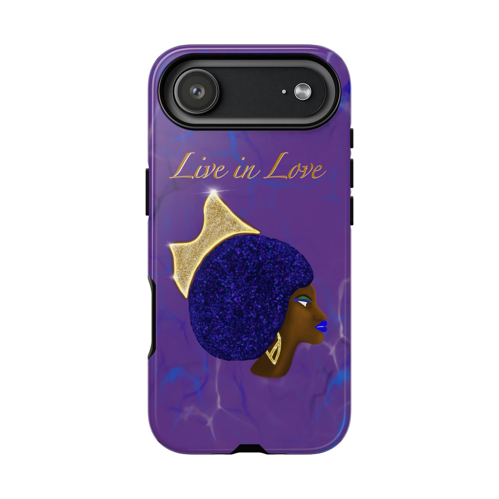 Live In Love Crowned Galaxy Afro Sticker — Black Queen with Gold Crown