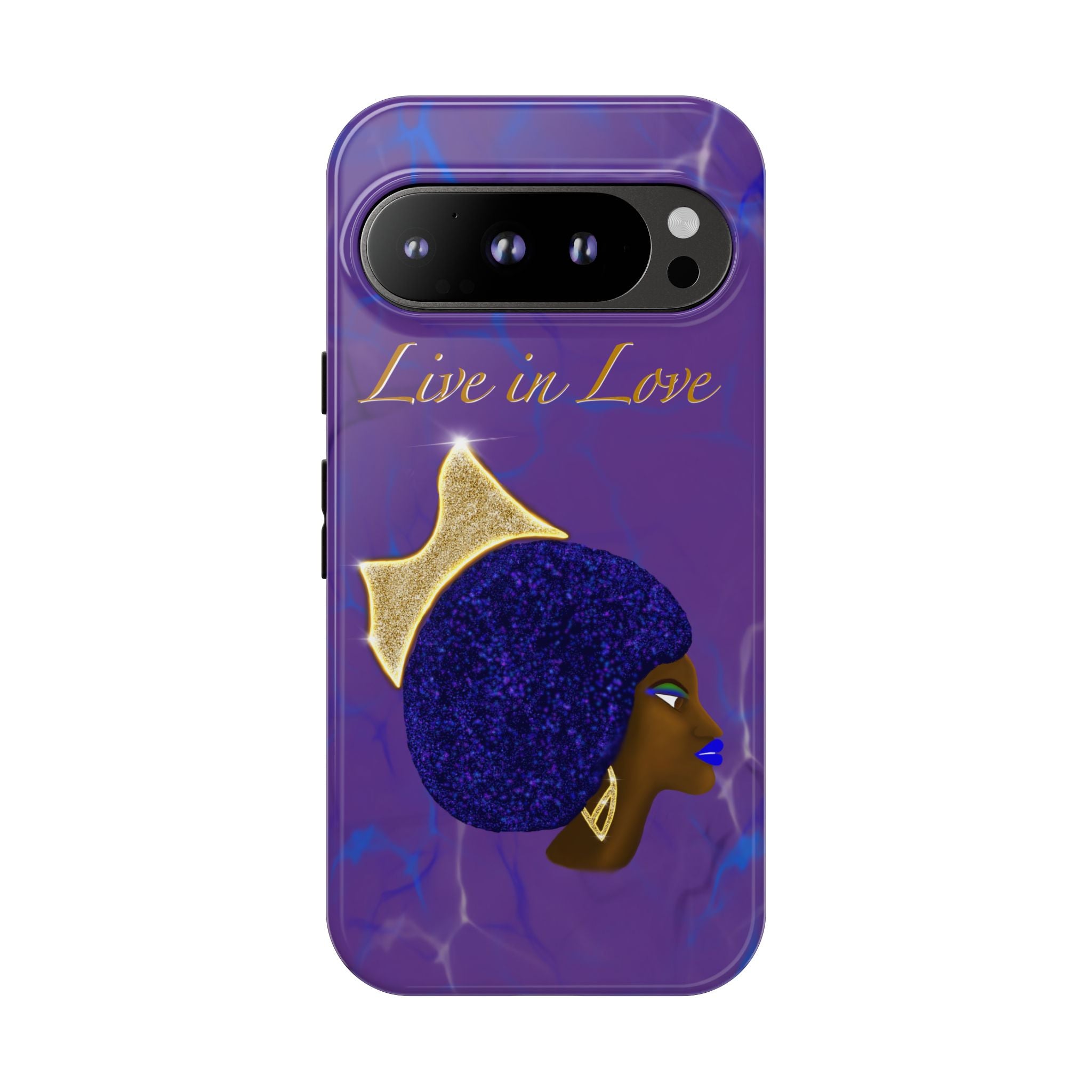 Live In Love Crowned Galaxy Afro Sticker — Black Queen with Gold Crown