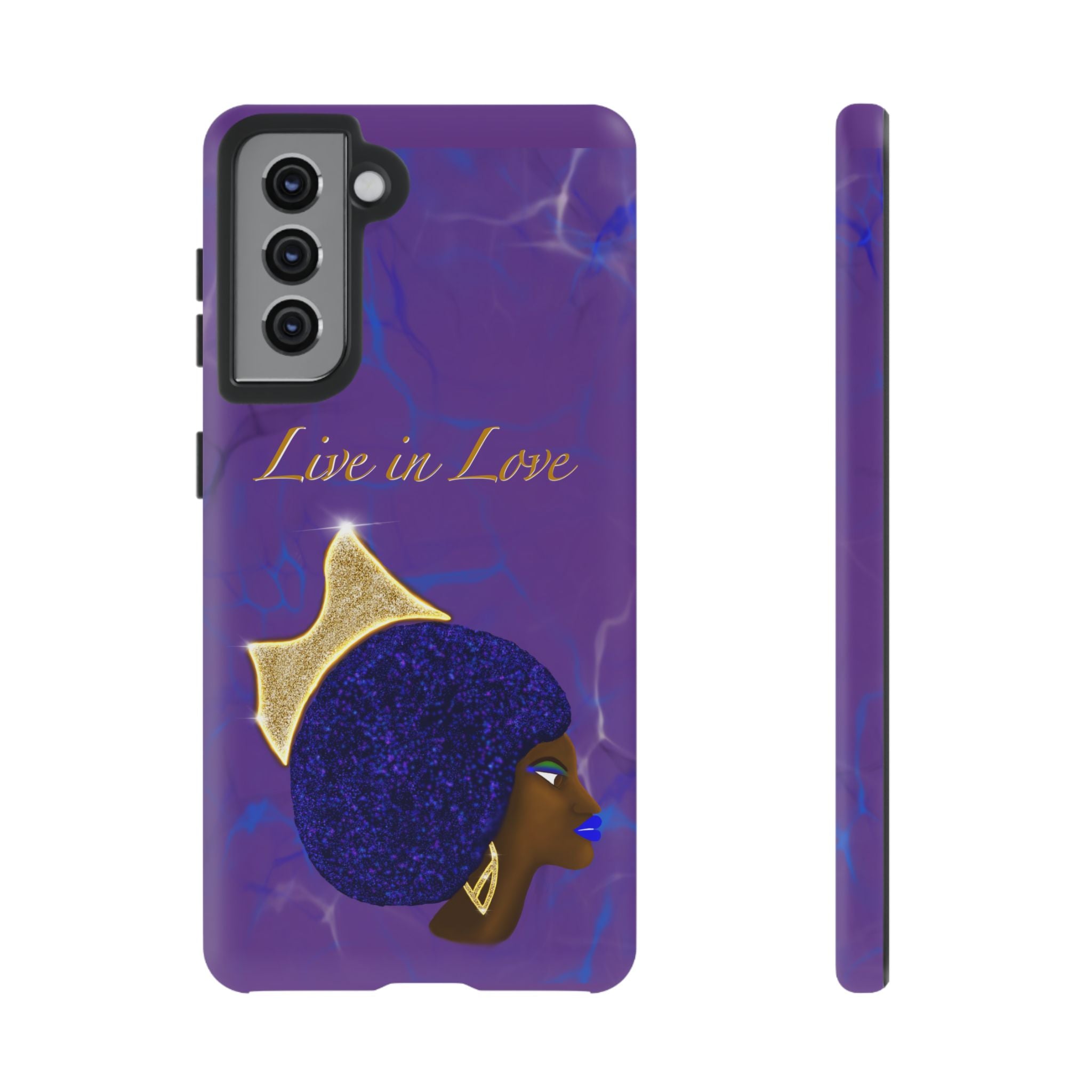 Live In Love Crowned Galaxy Afro Sticker — Black Queen with Gold Crown