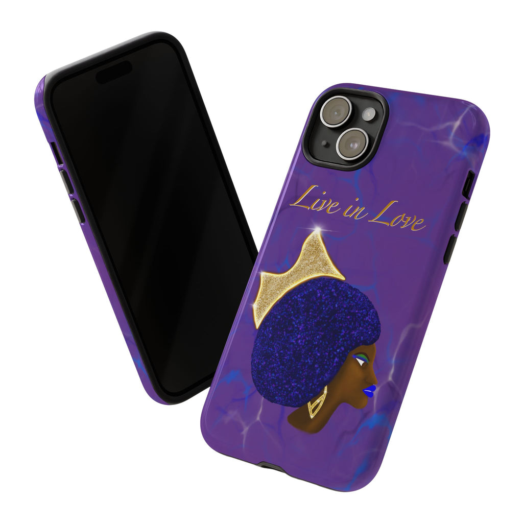 Live In Love Crowned Galaxy Afro Sticker — Black Queen with Gold Crown