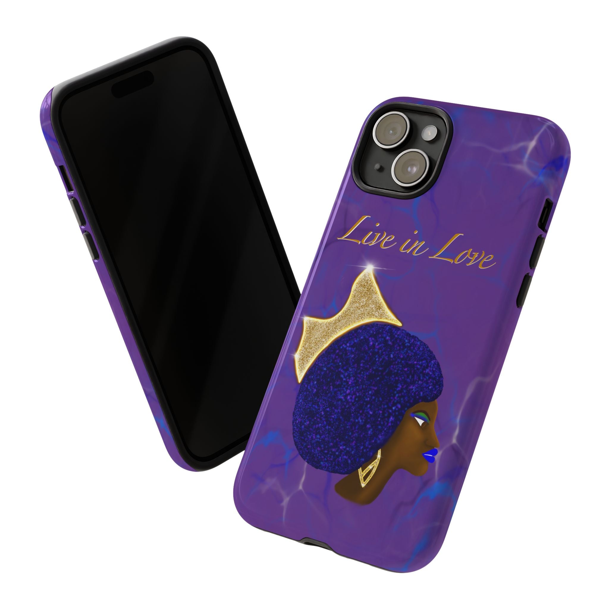 Live In Love Crowned Galaxy Afro Sticker — Black Queen with Gold Crown