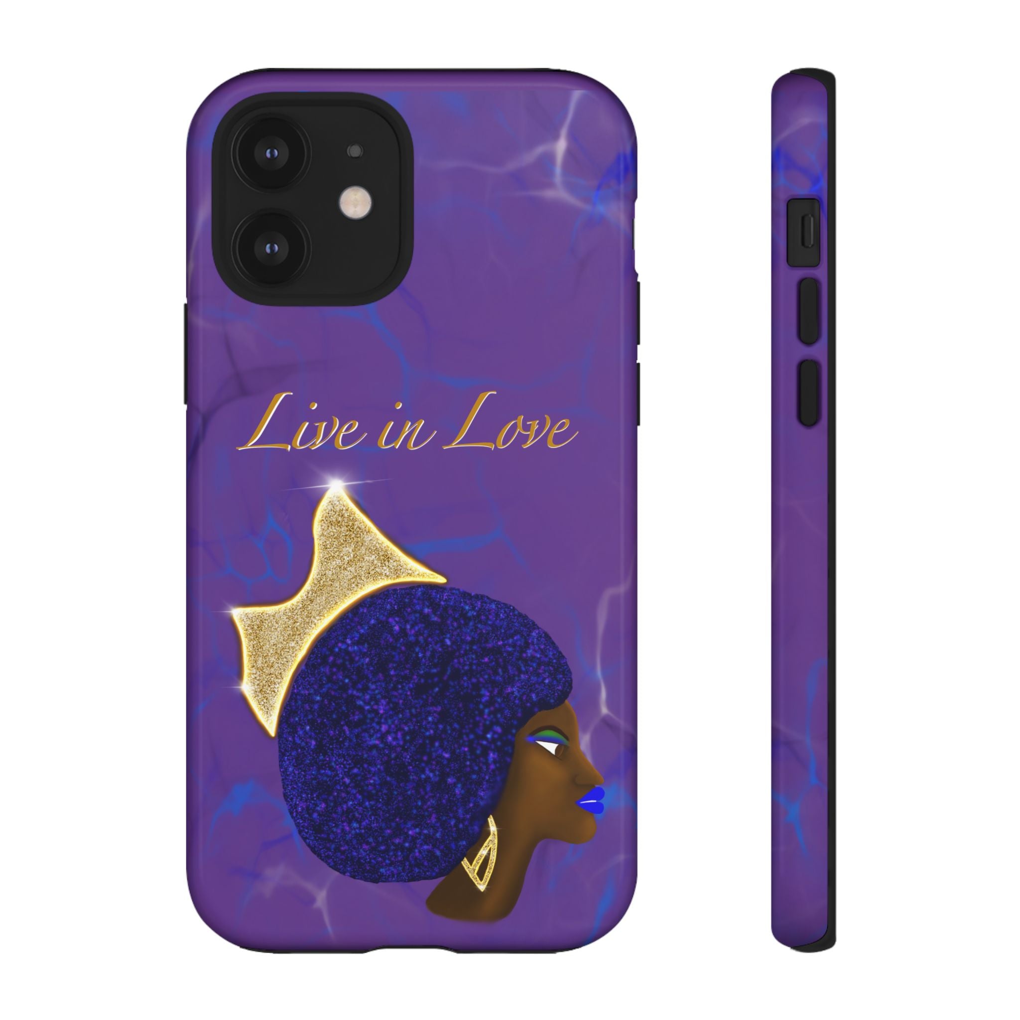 Live In Love Crowned Galaxy Afro Sticker — Black Queen with Gold Crown