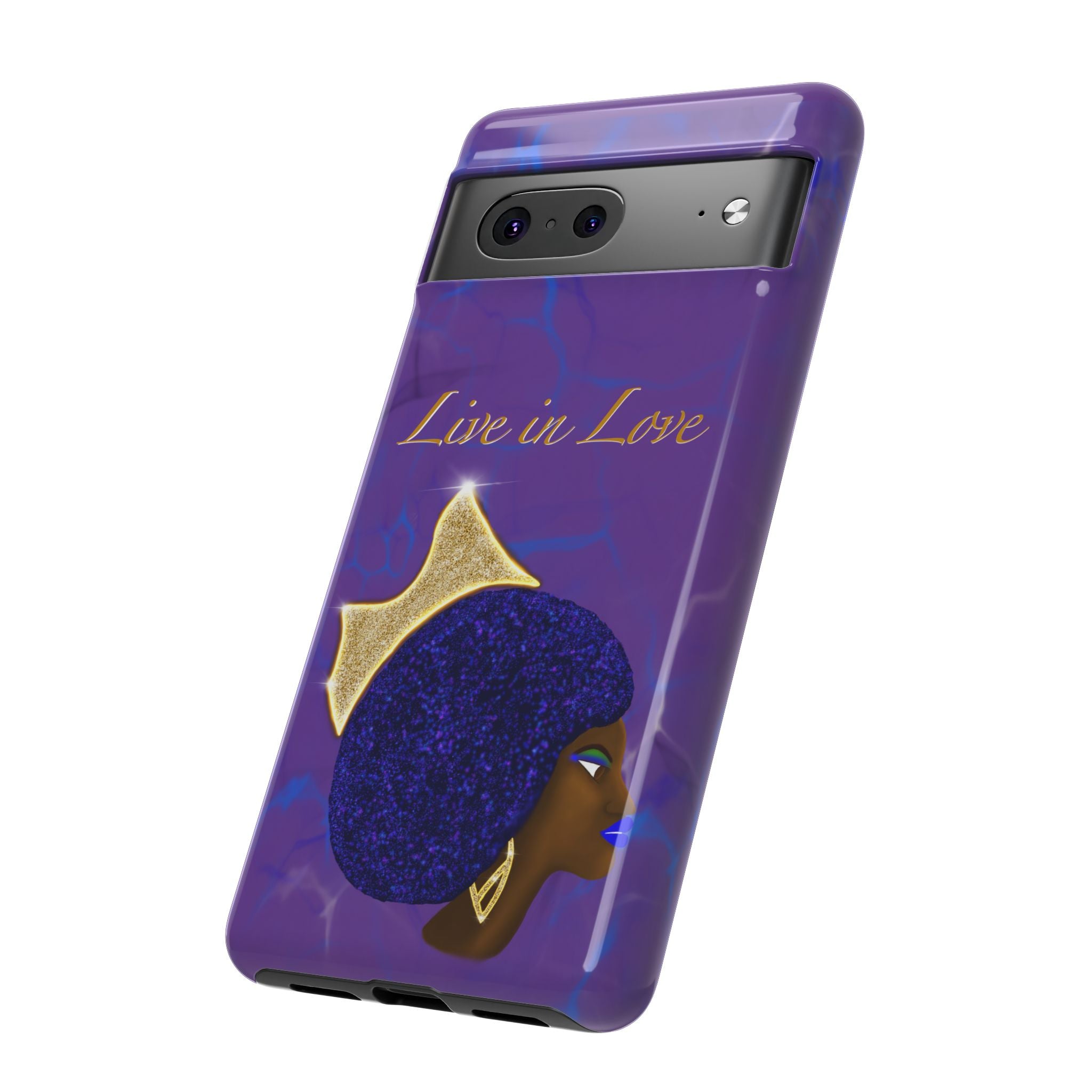 Live In Love Crowned Galaxy Afro Sticker — Black Queen with Gold Crown