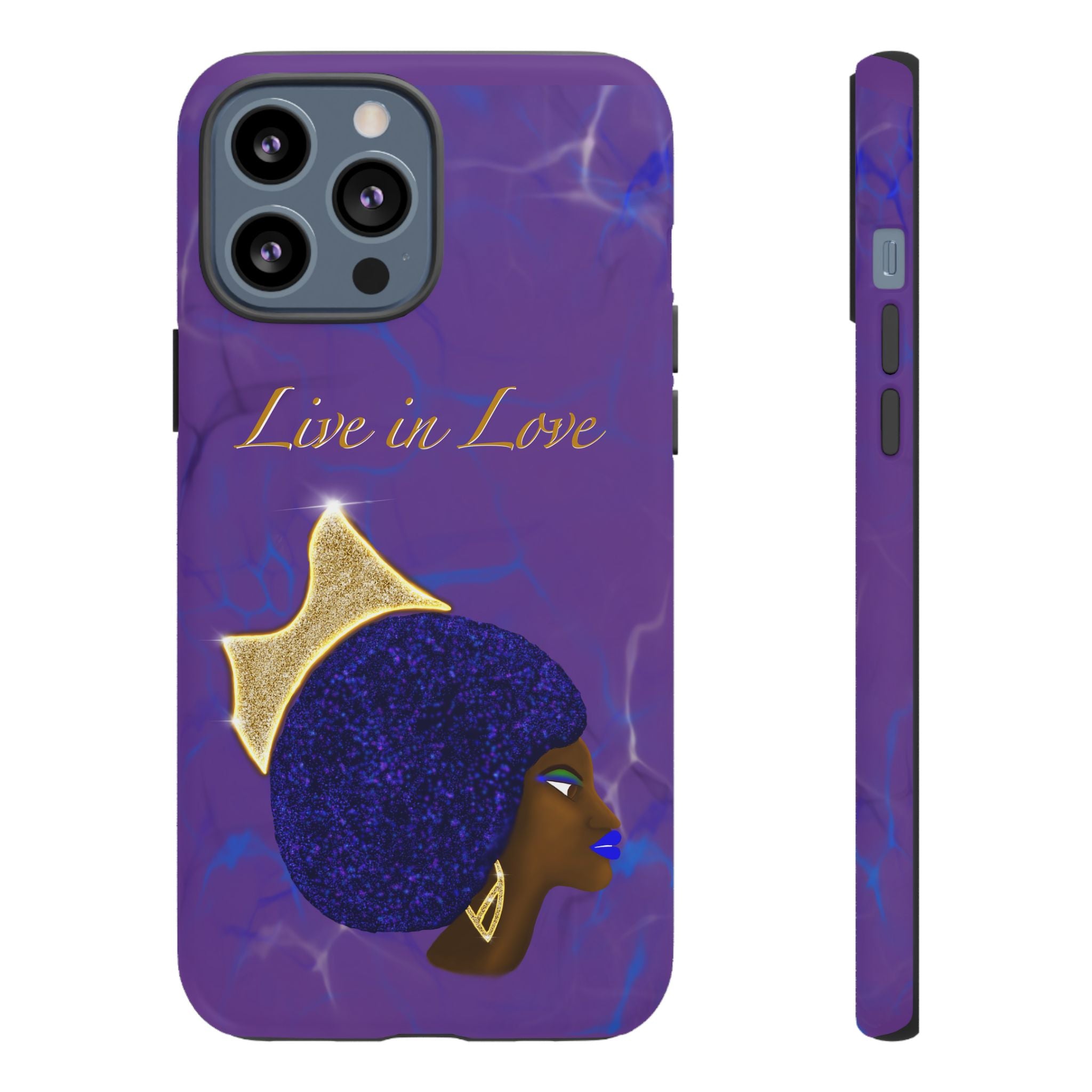 Live In Love Crowned Galaxy Afro Sticker — Black Queen with Gold Crown