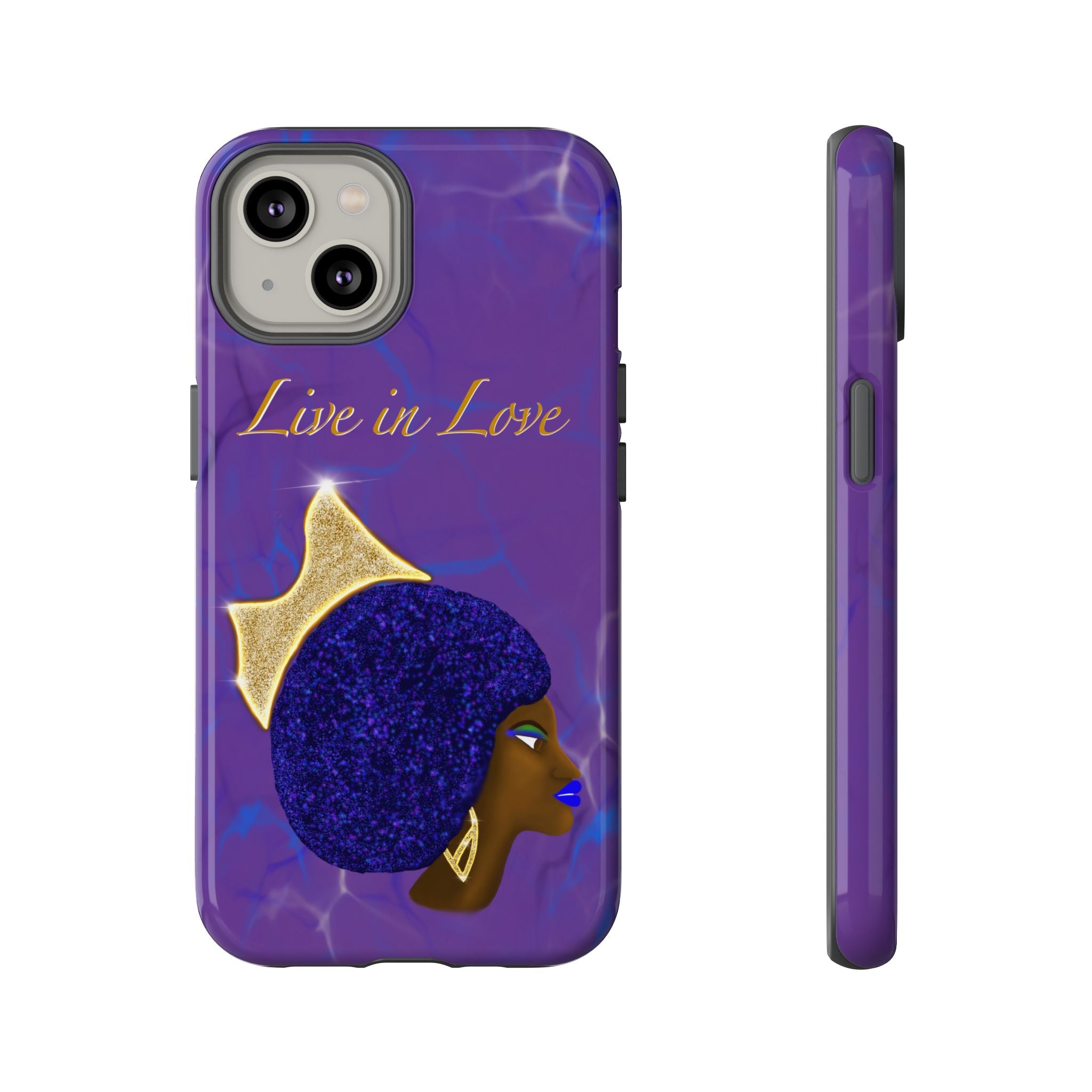 Live In Love Crowned Galaxy Afro Sticker — Black Queen with Gold Crown