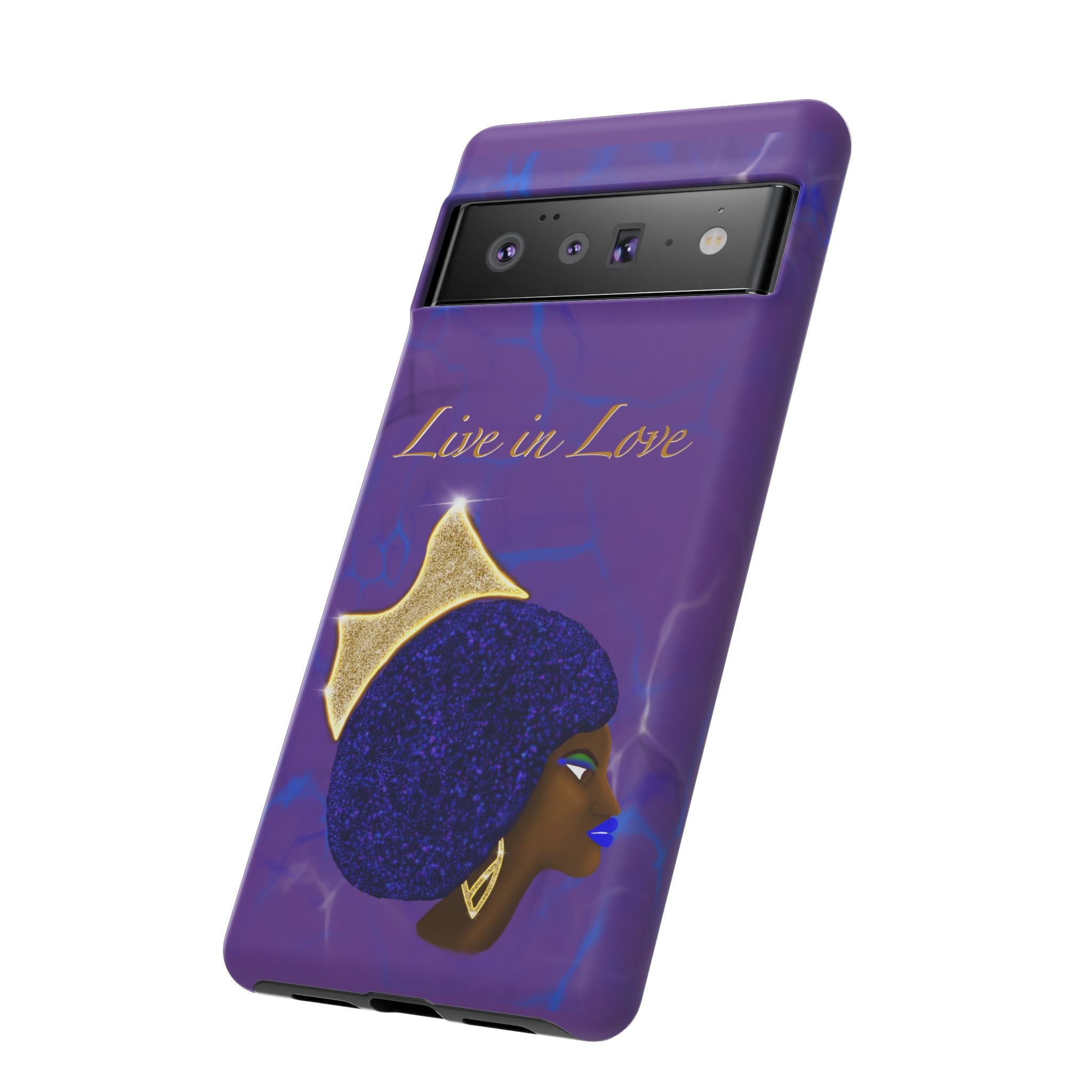 Live In Love Crowned Galaxy Afro Sticker — Black Queen with Gold Crown