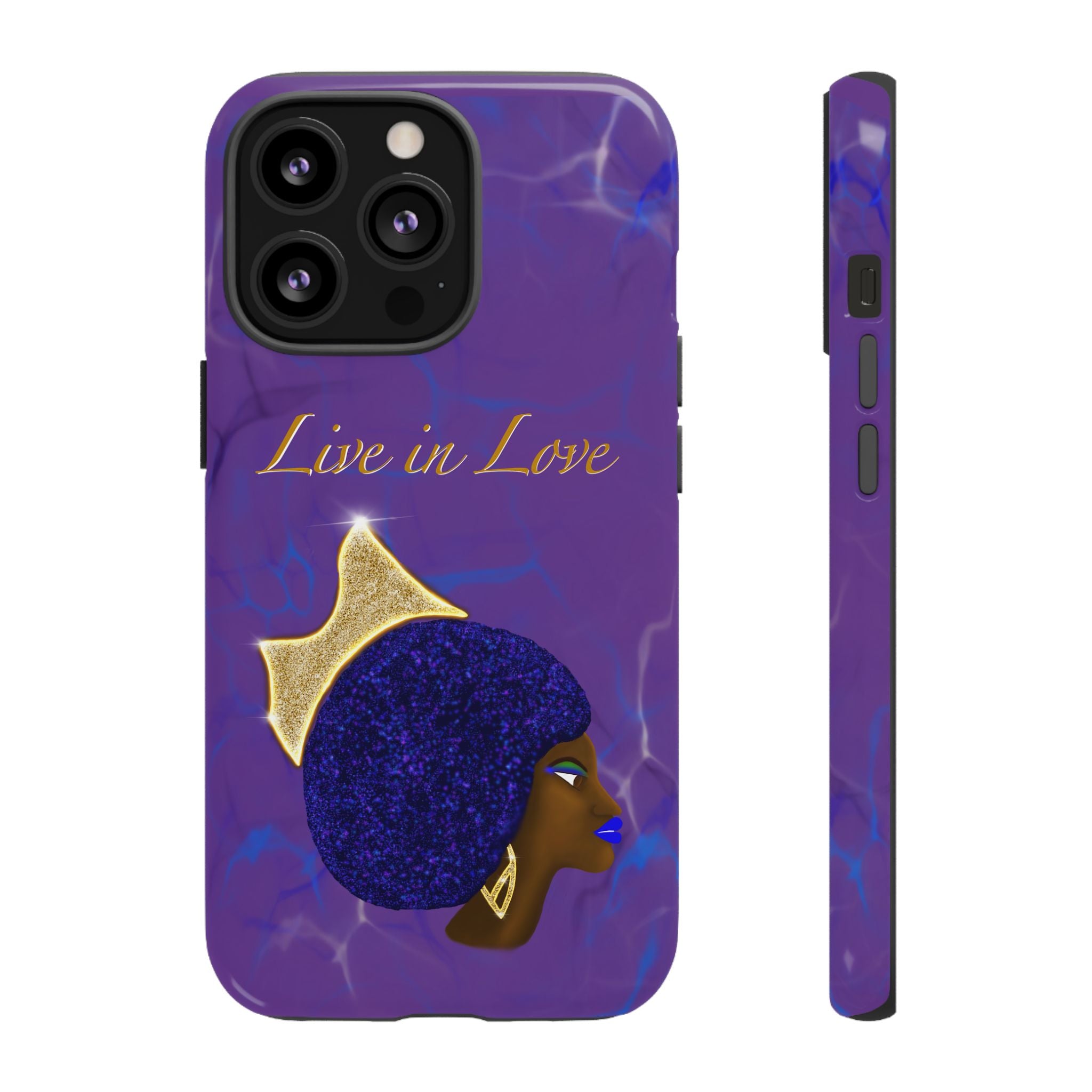 Live In Love Crowned Galaxy Afro Sticker — Black Queen with Gold Crown