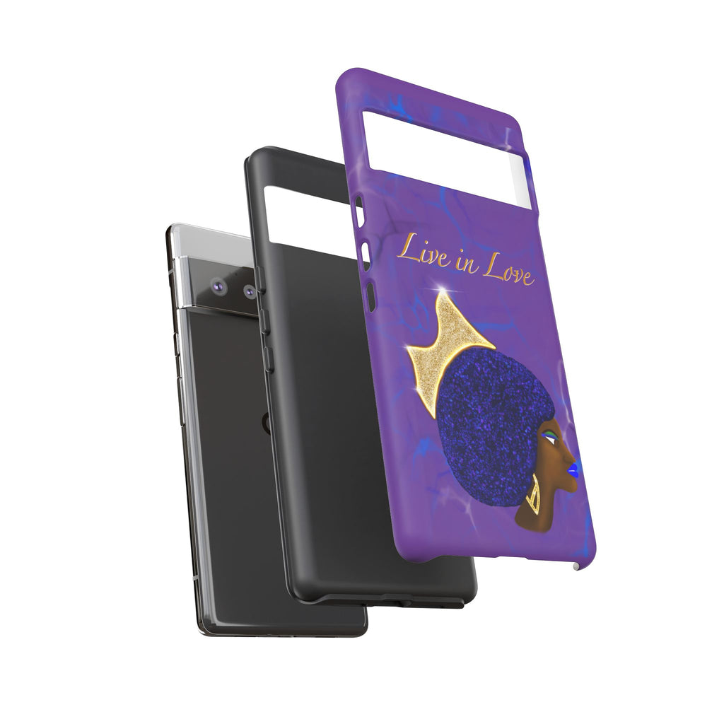 Live In Love Crowned Galaxy Afro Sticker — Black Queen with Gold Crown