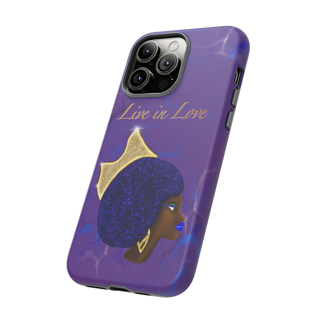 Live In Love Crowned Galaxy Afro Sticker — Black Queen with Gold Crown