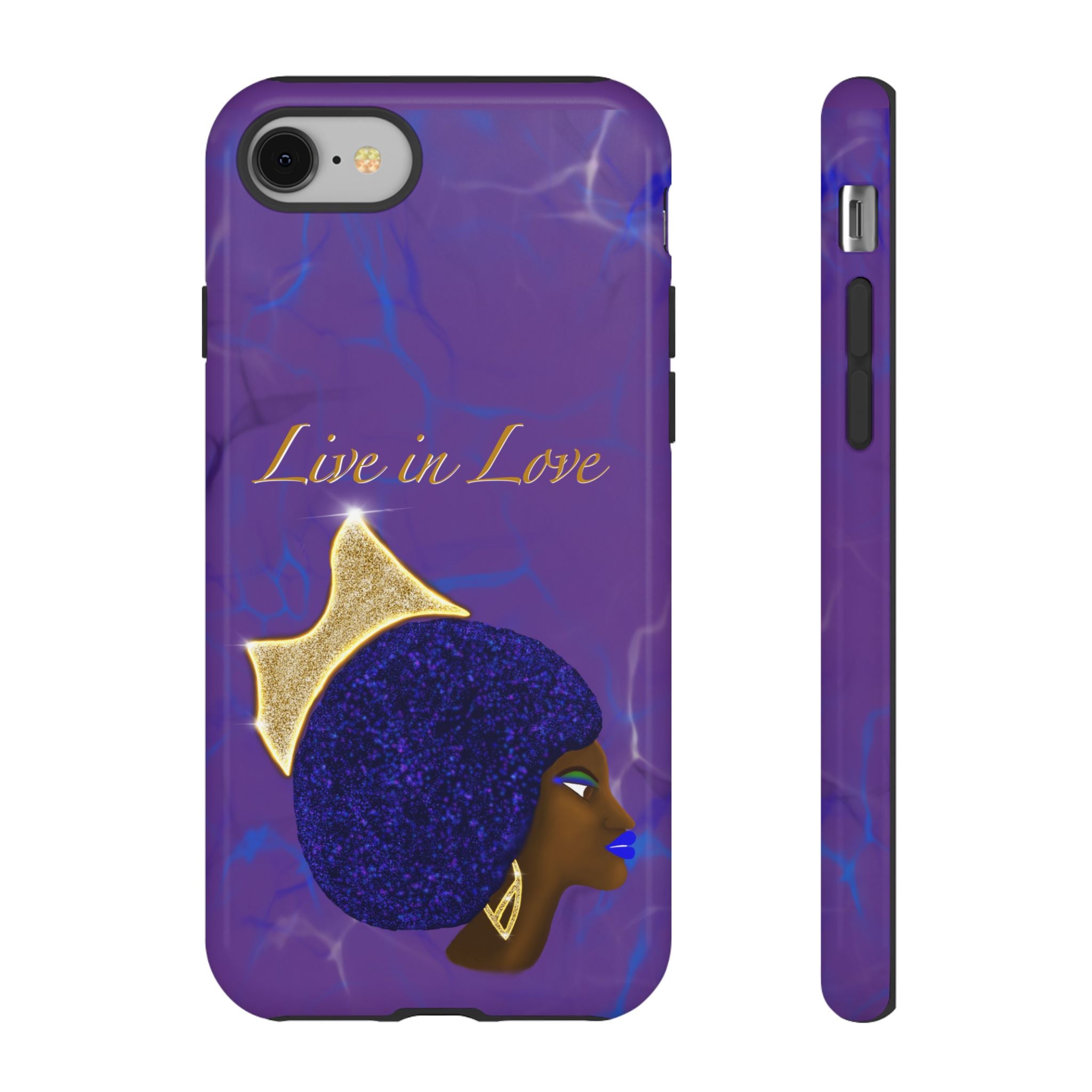 Live In Love Crowned Galaxy Afro Sticker — Black Queen with Gold Crown