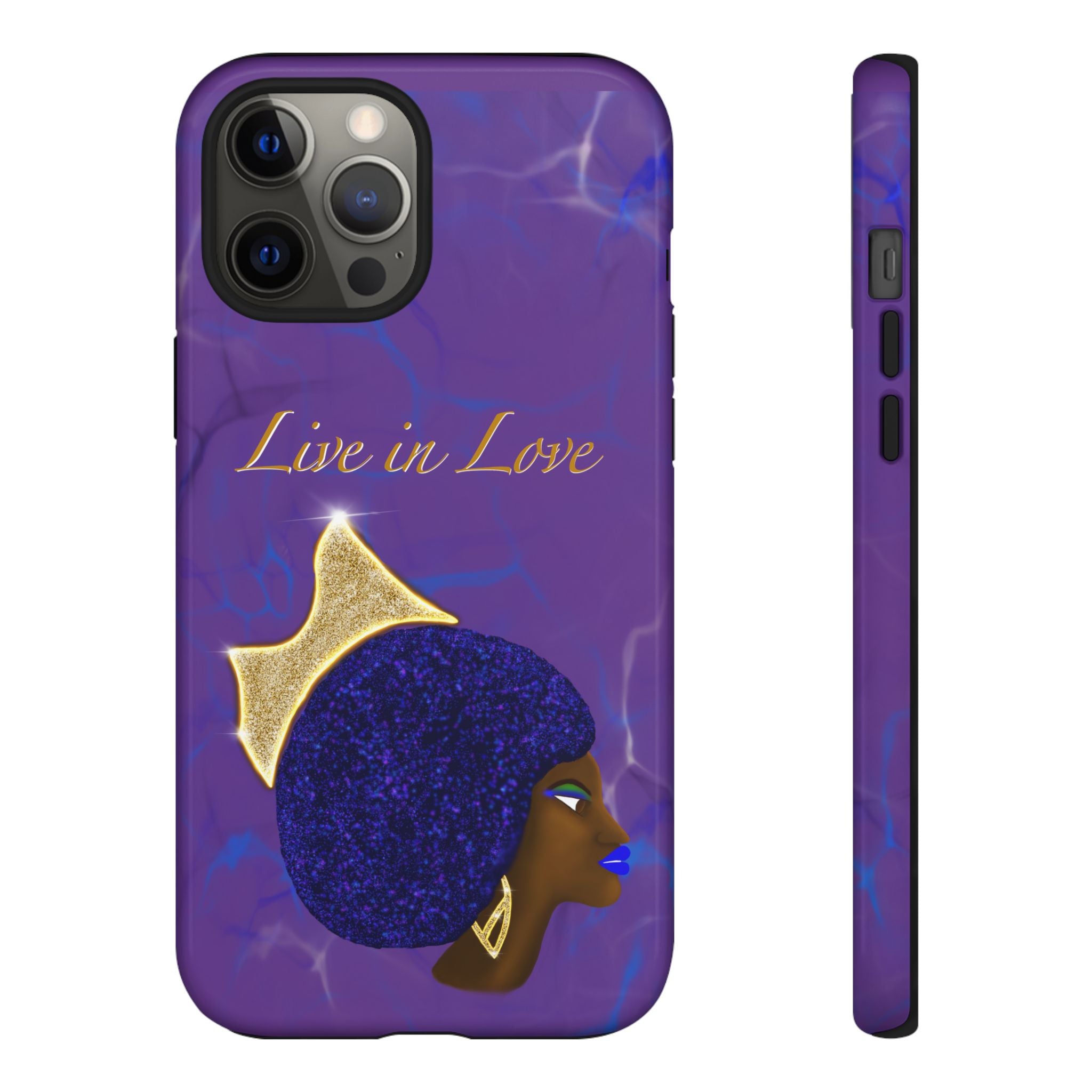 Live In Love Crowned Galaxy Afro Sticker — Black Queen with Gold Crown