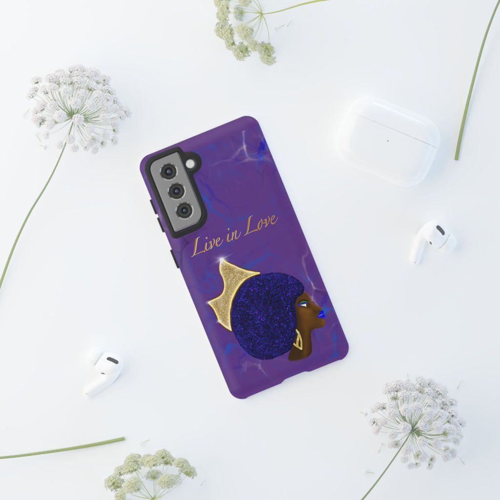 Live In Love Crowned Galaxy Afro Sticker — Black Queen with Gold Crown