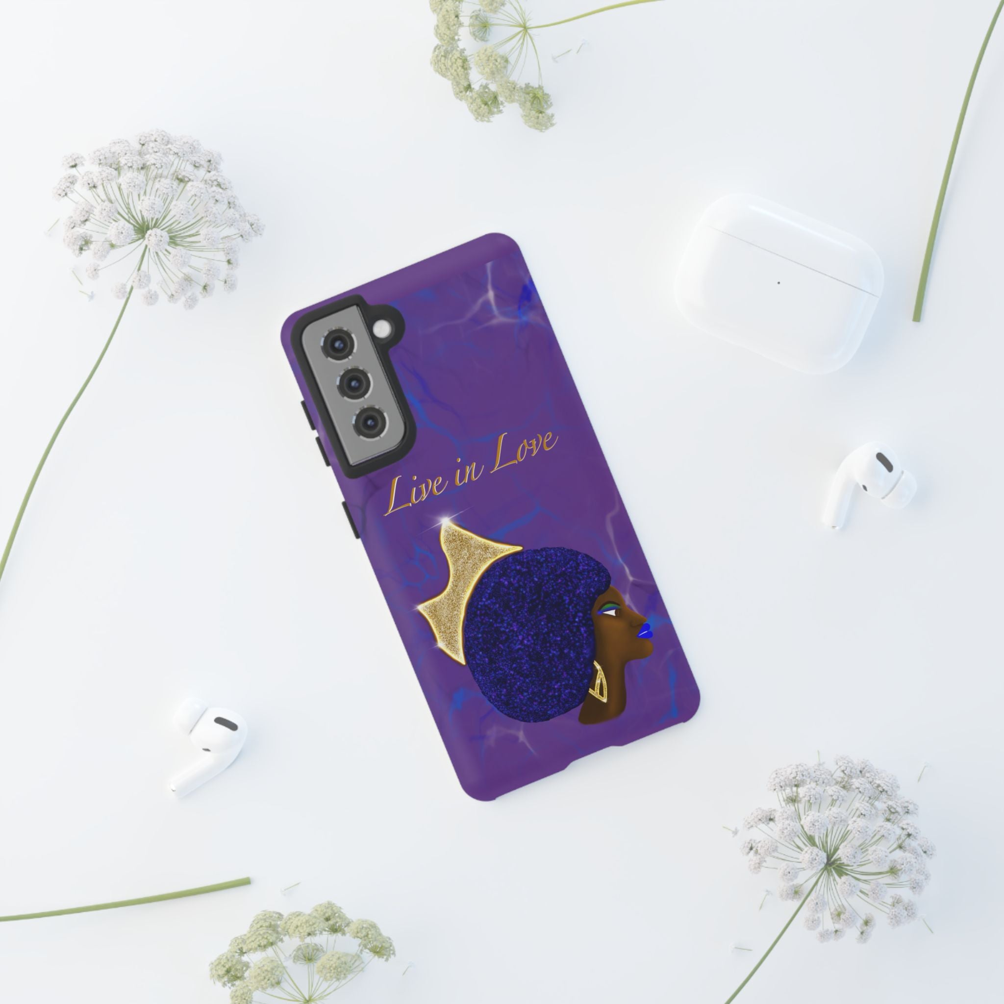 Live In Love Crowned Galaxy Afro Sticker — Black Queen with Gold Crown