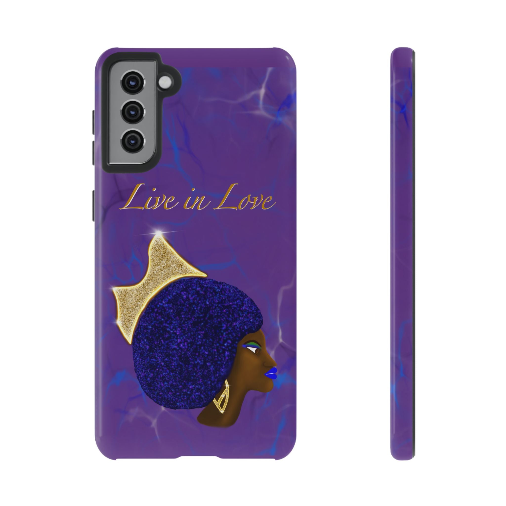 Live In Love Crowned Galaxy Afro Sticker — Black Queen with Gold Crown