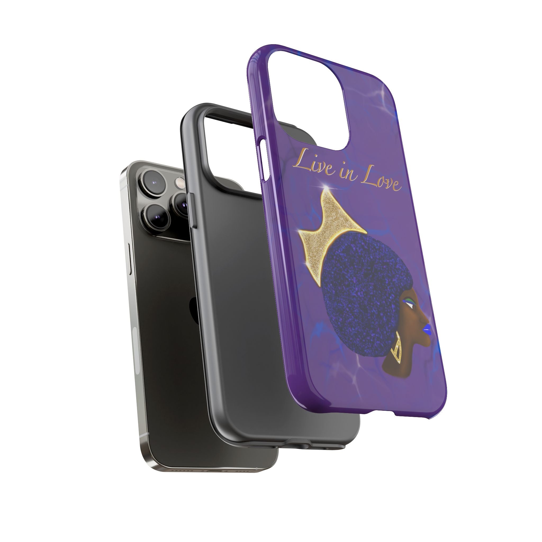 Live In Love Crowned Galaxy Afro Sticker — Black Queen with Gold Crown