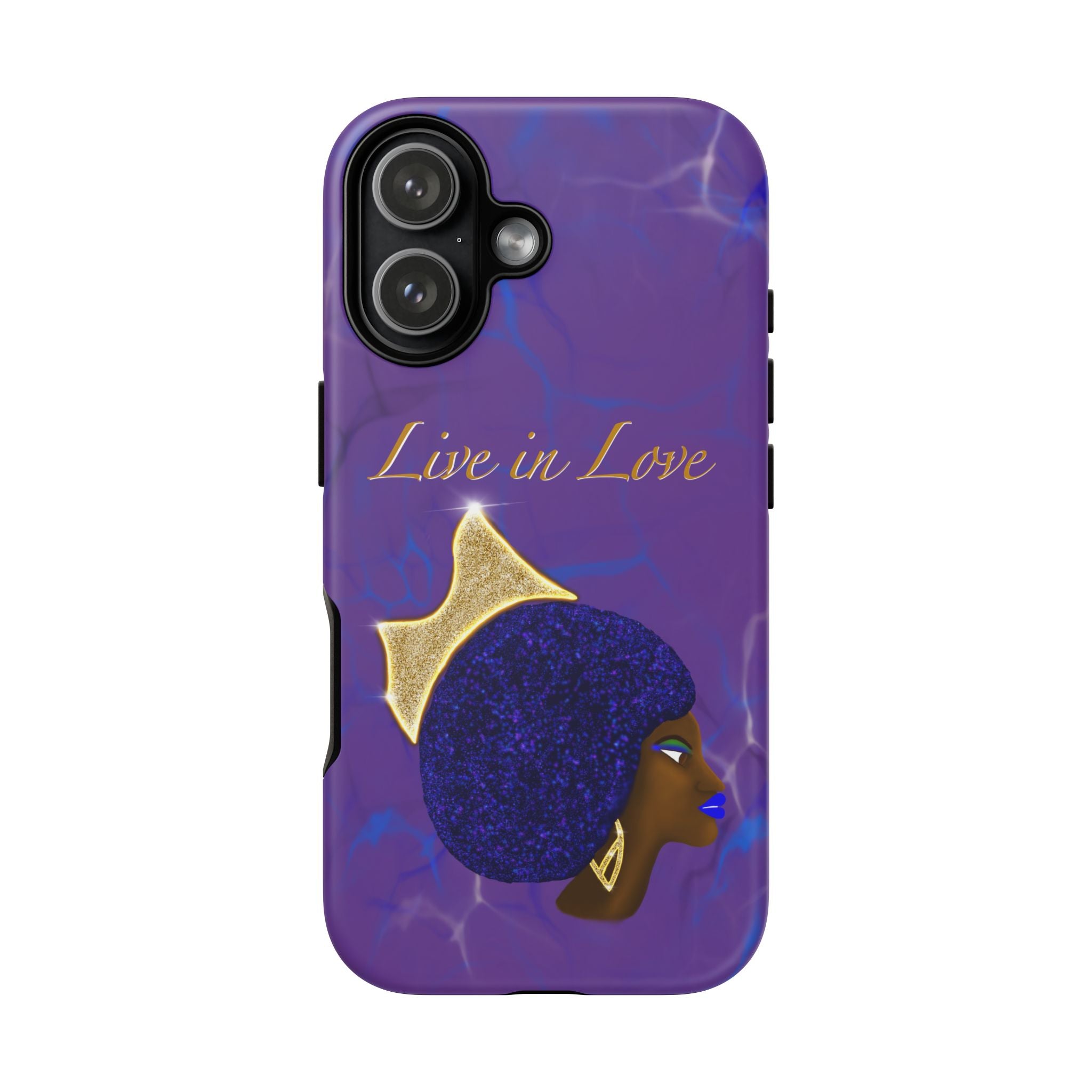 Live In Love Crowned Galaxy Afro Sticker — Black Queen with Gold Crown