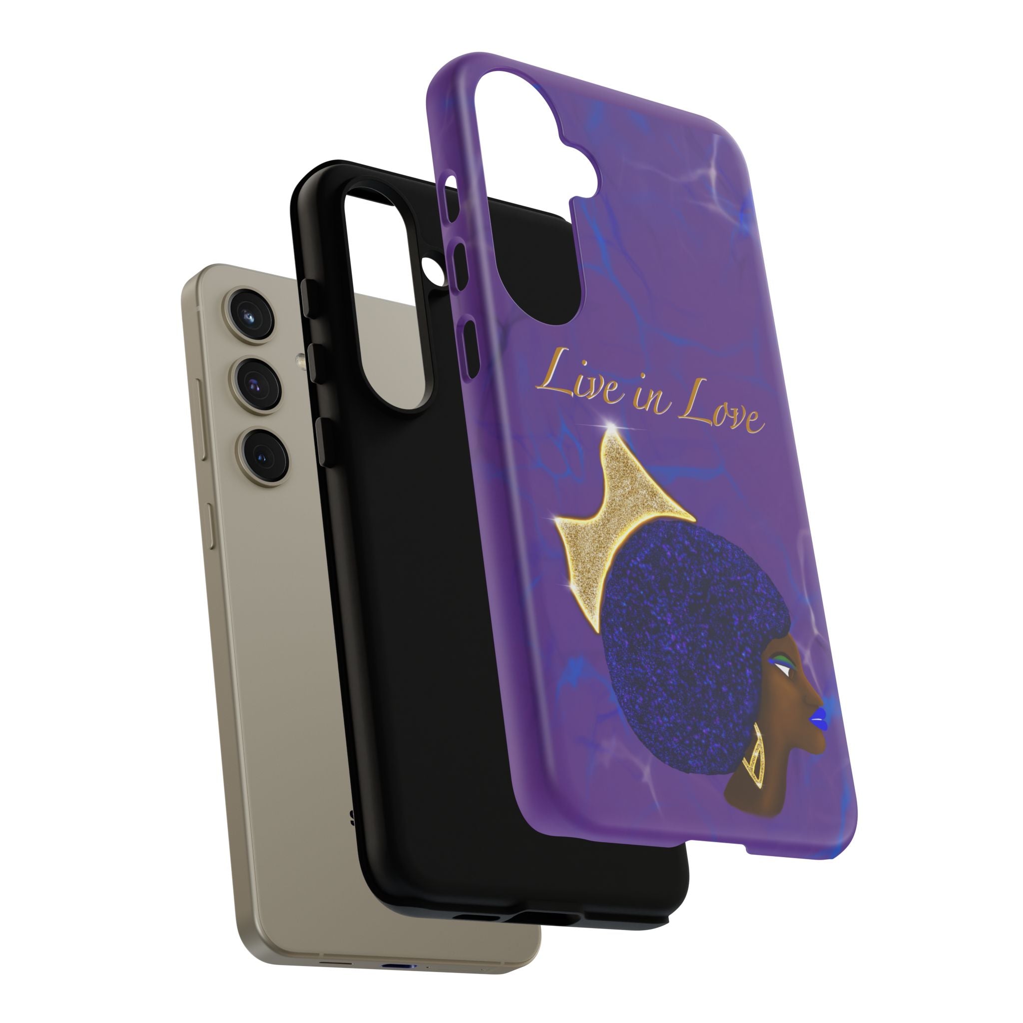 Live In Love Crowned Galaxy Afro Sticker — Black Queen with Gold Crown