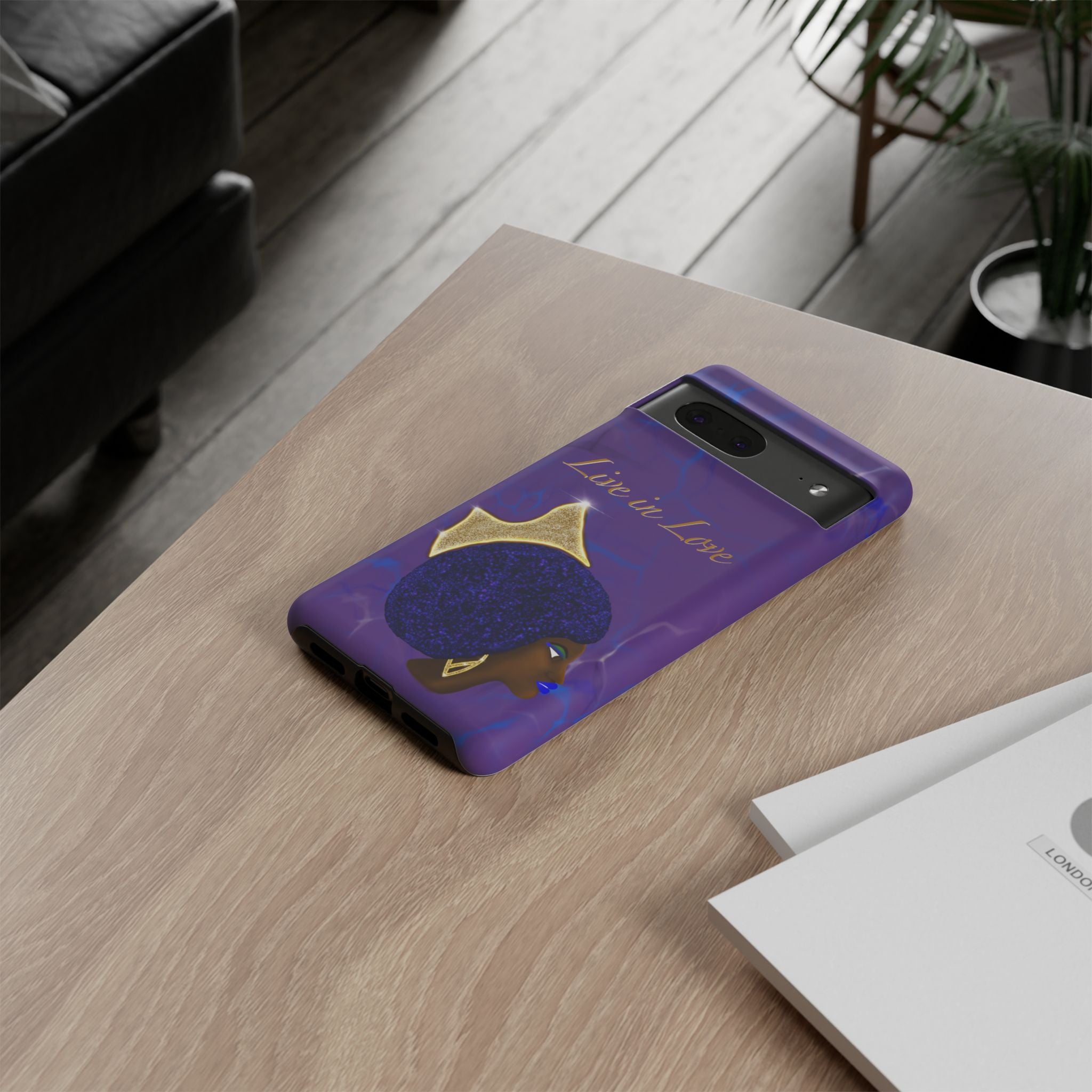 Live In Love Crowned Galaxy Afro Sticker — Black Queen with Gold Crown
