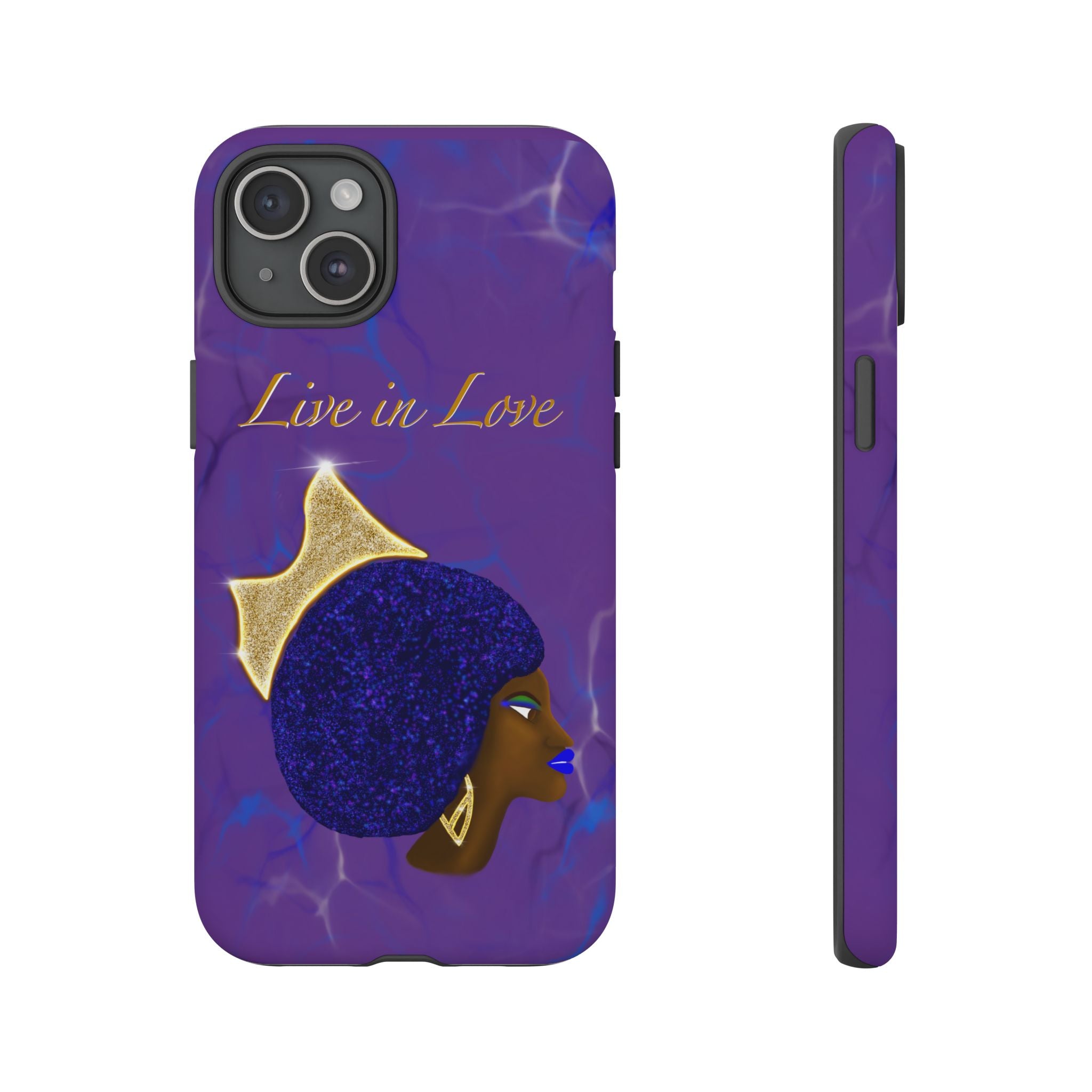 Live In Love Crowned Galaxy Afro Sticker — Black Queen with Gold Crown