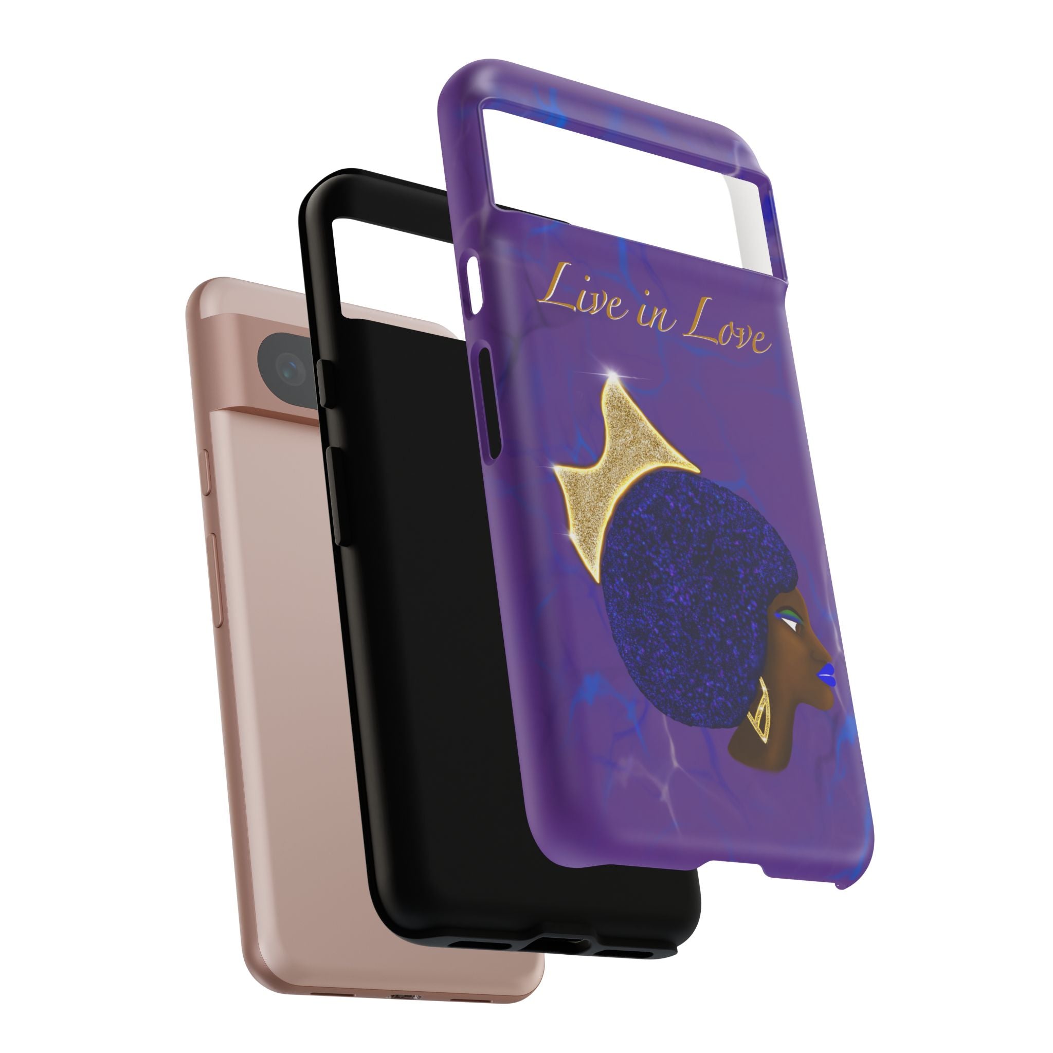 Live In Love Crowned Galaxy Afro Sticker — Black Queen with Gold Crown