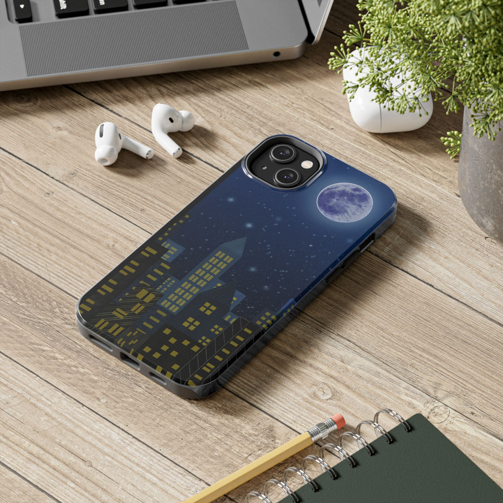 Moonlit City Phone Case — Starry Blue Night Skyline