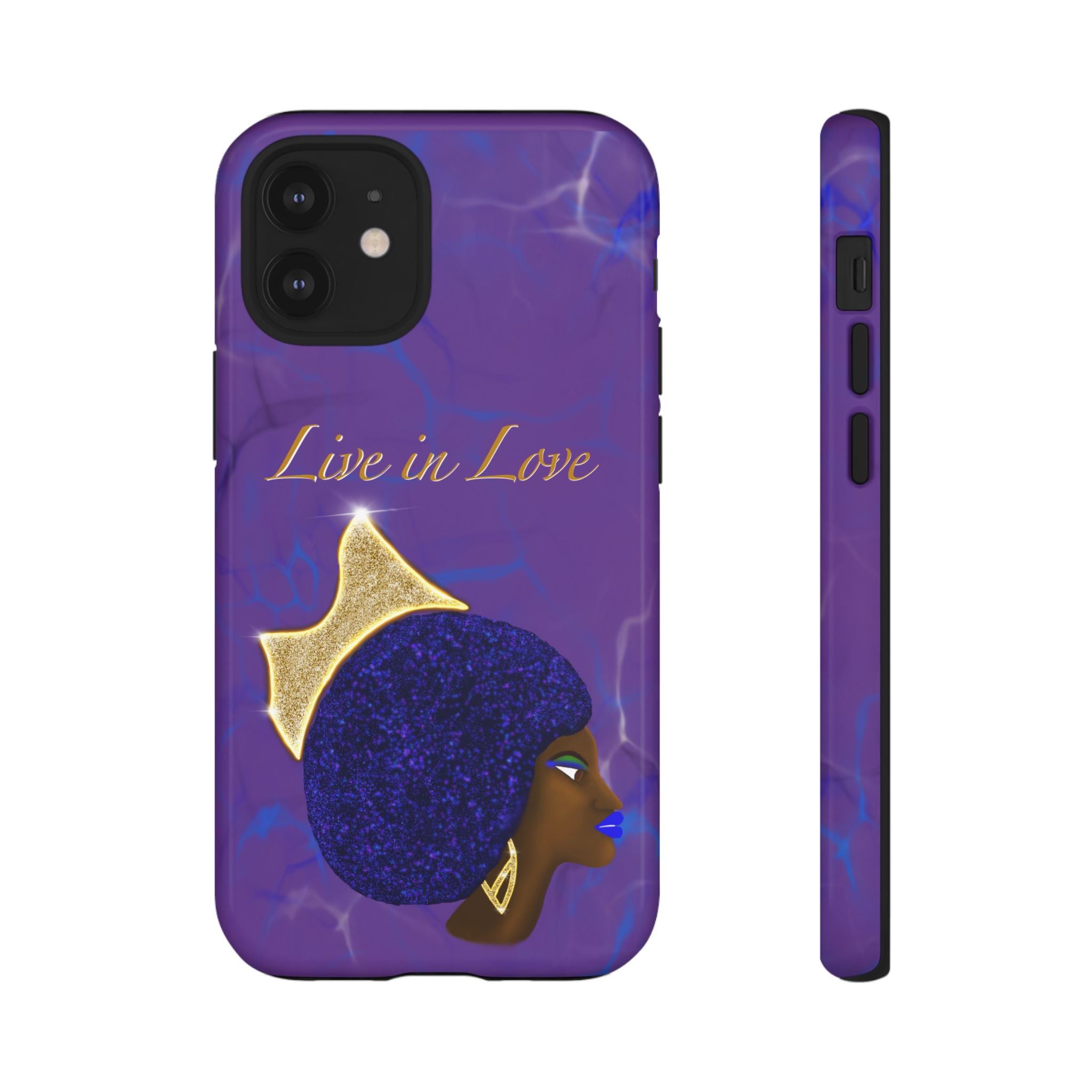 Live In Love Crowned Galaxy Afro Sticker — Black Queen with Gold Crown