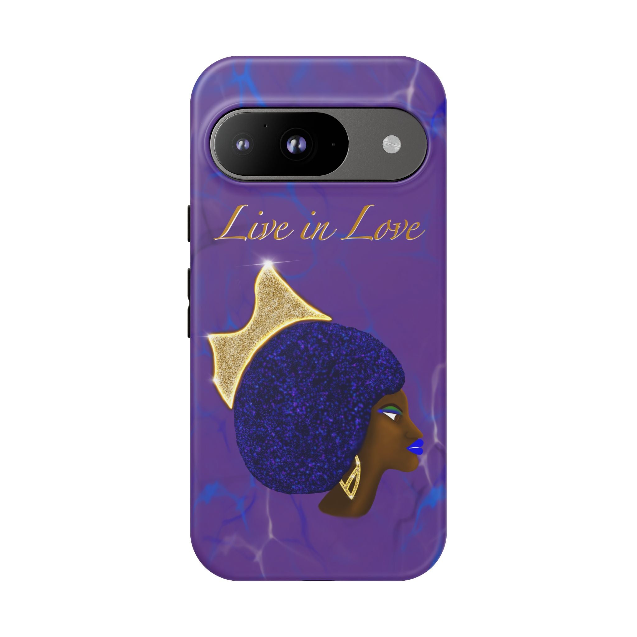 Live In Love Crowned Galaxy Afro Sticker — Black Queen with Gold Crown