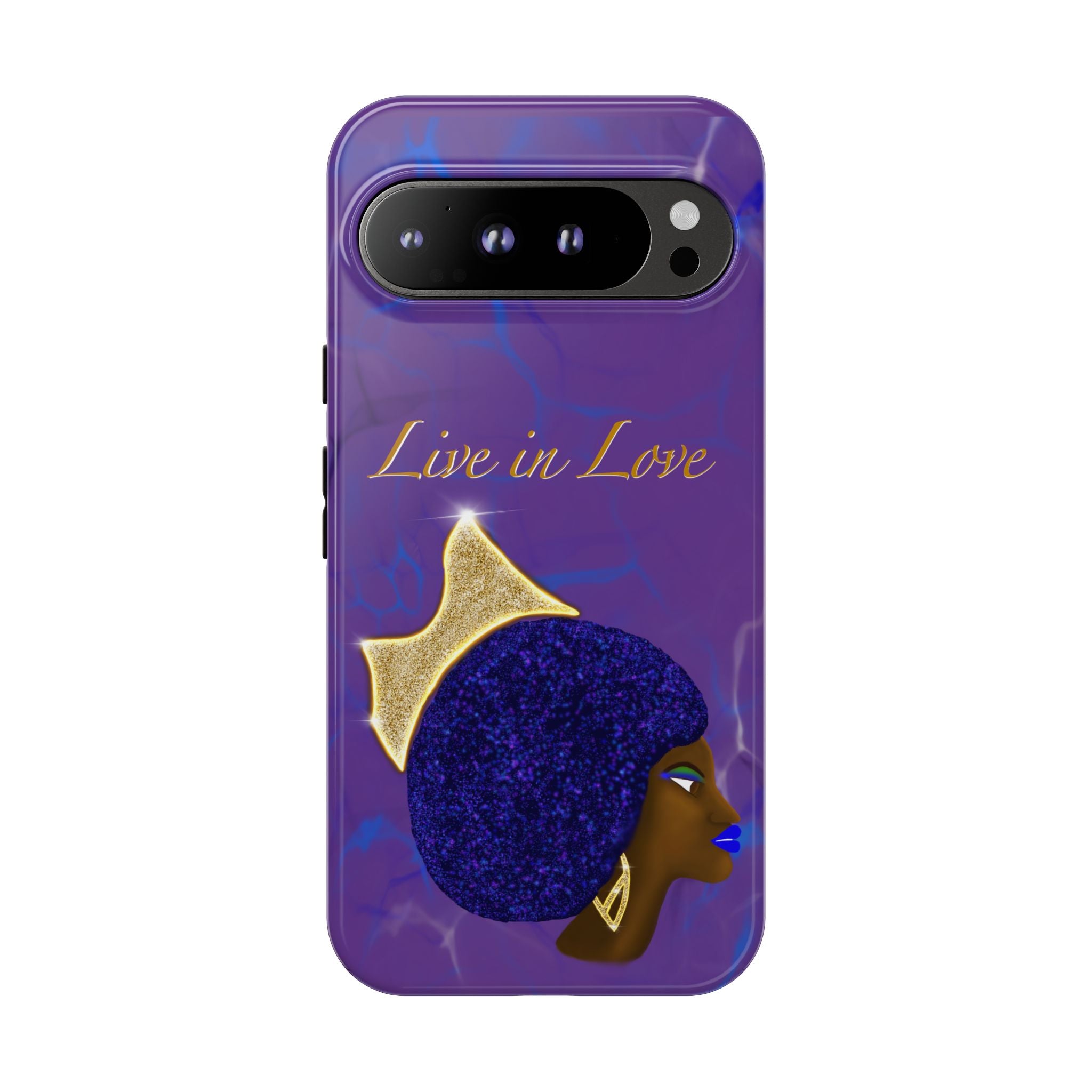Live In Love Crowned Galaxy Afro Sticker — Black Queen with Gold Crown