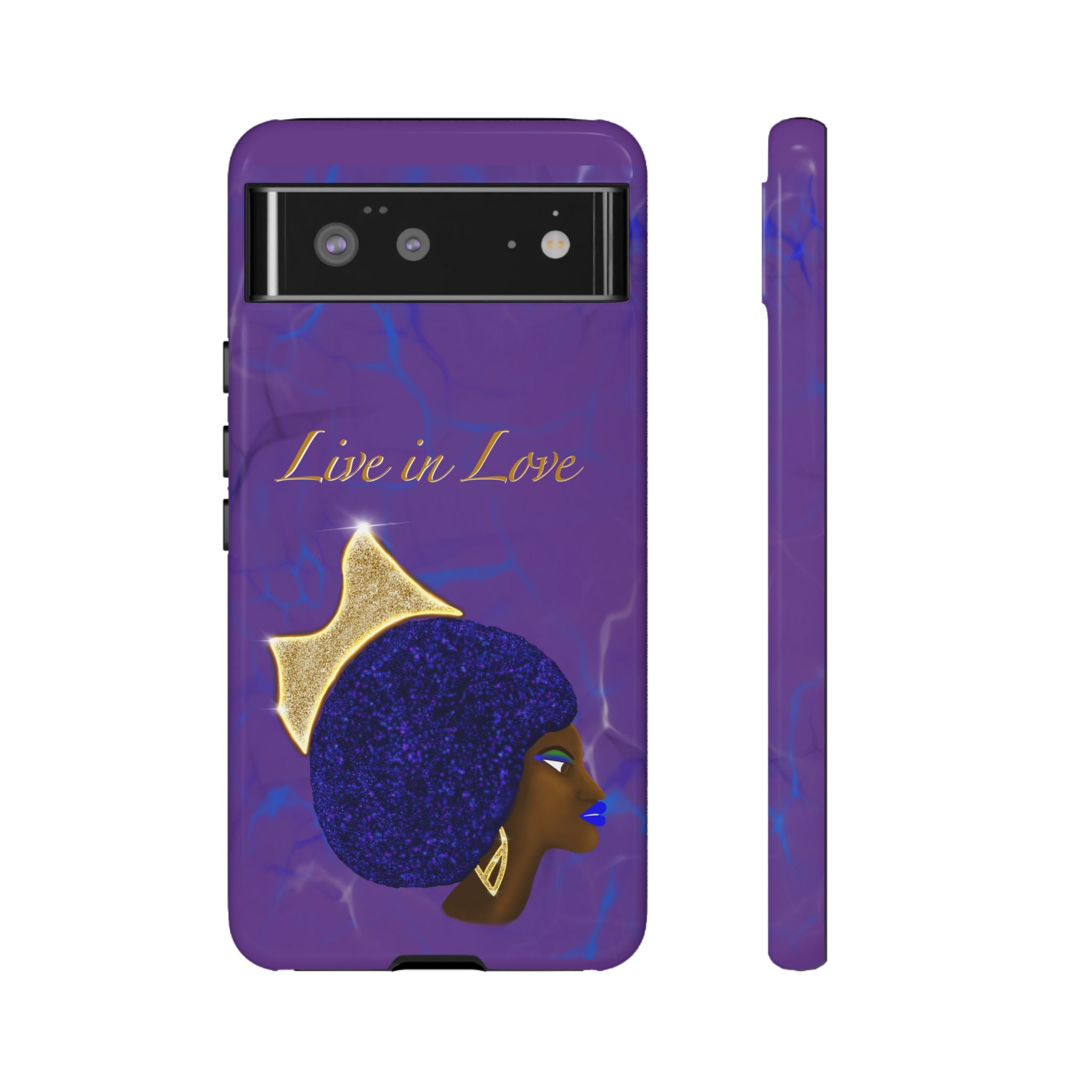 Live In Love Crowned Galaxy Afro Sticker — Black Queen with Gold Crown
