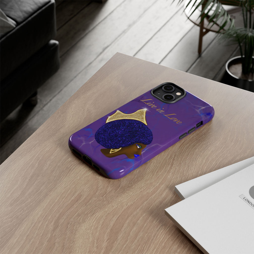 Live In Love Crowned Galaxy Afro Sticker — Black Queen with Gold Crown