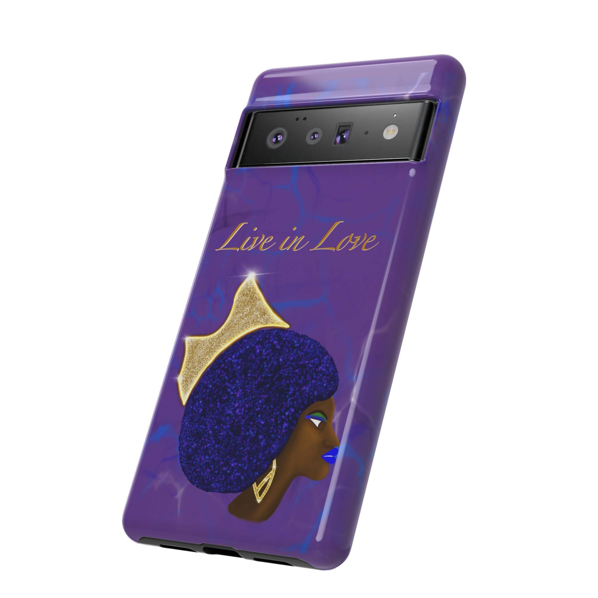 Live In Love Crowned Galaxy Afro Sticker — Black Queen with Gold Crown