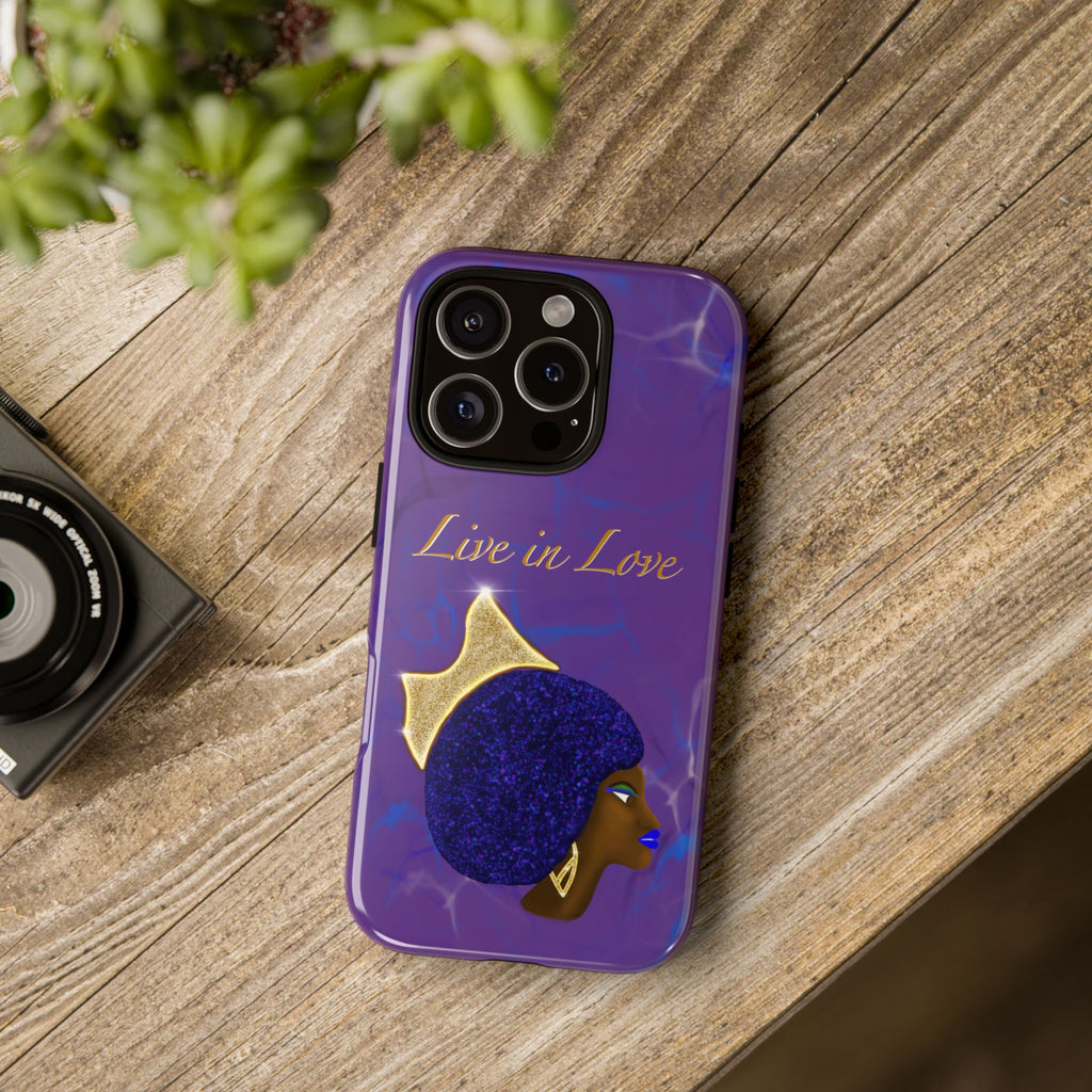 Live In Love Crowned Galaxy Afro Sticker — Black Queen with Gold Crown