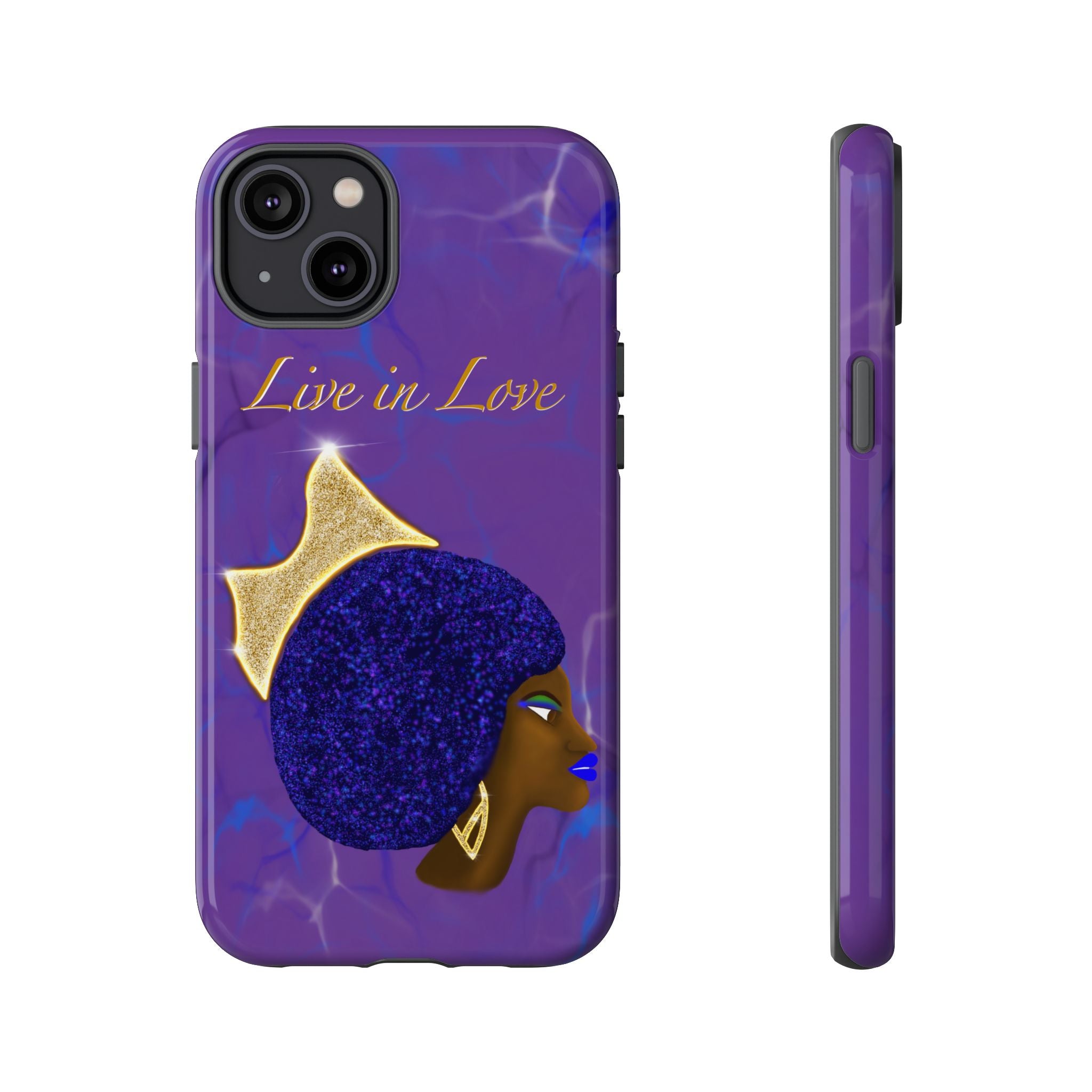 Live In Love Crowned Galaxy Afro Sticker — Black Queen with Gold Crown