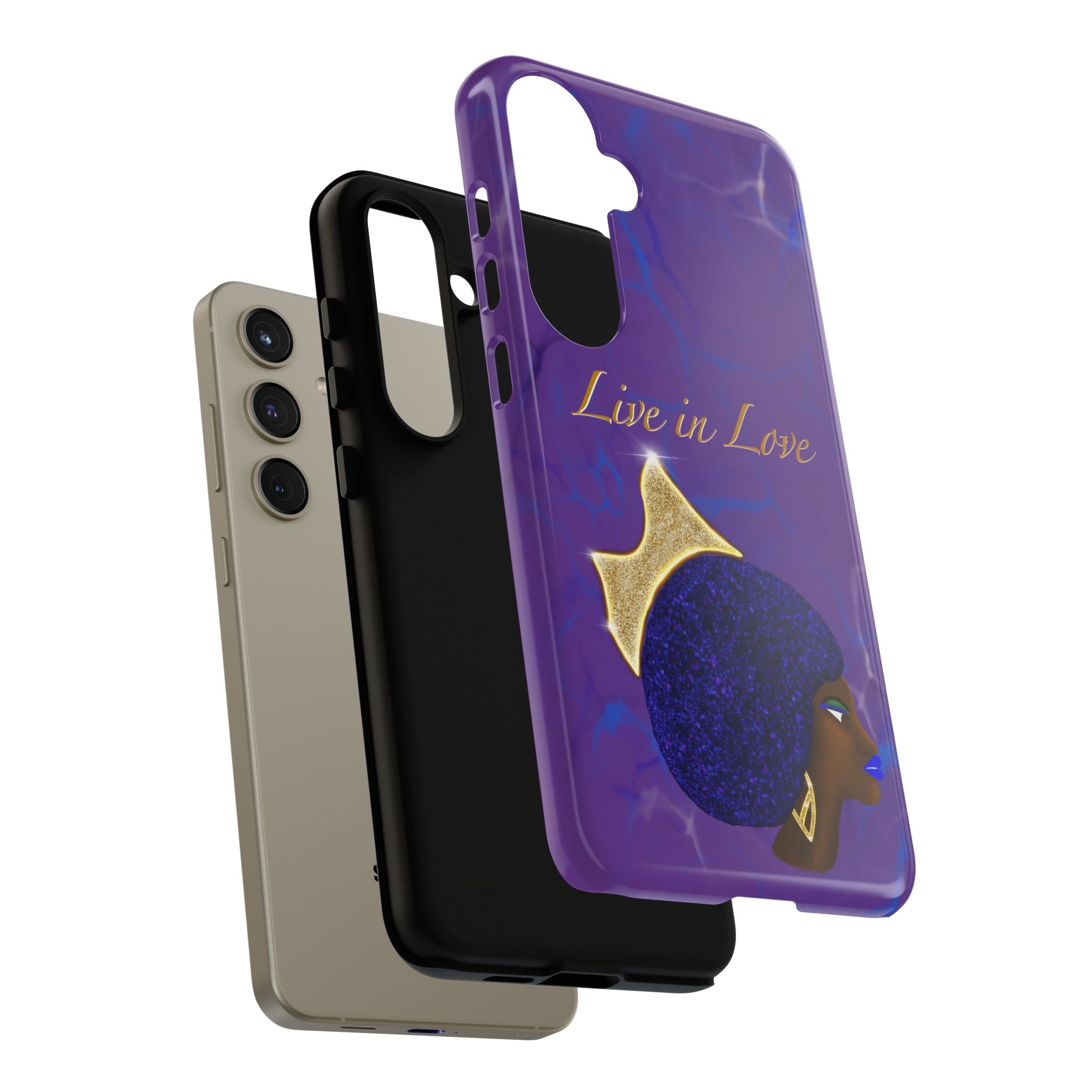 Live In Love Crowned Galaxy Afro Sticker — Black Queen with Gold Crown