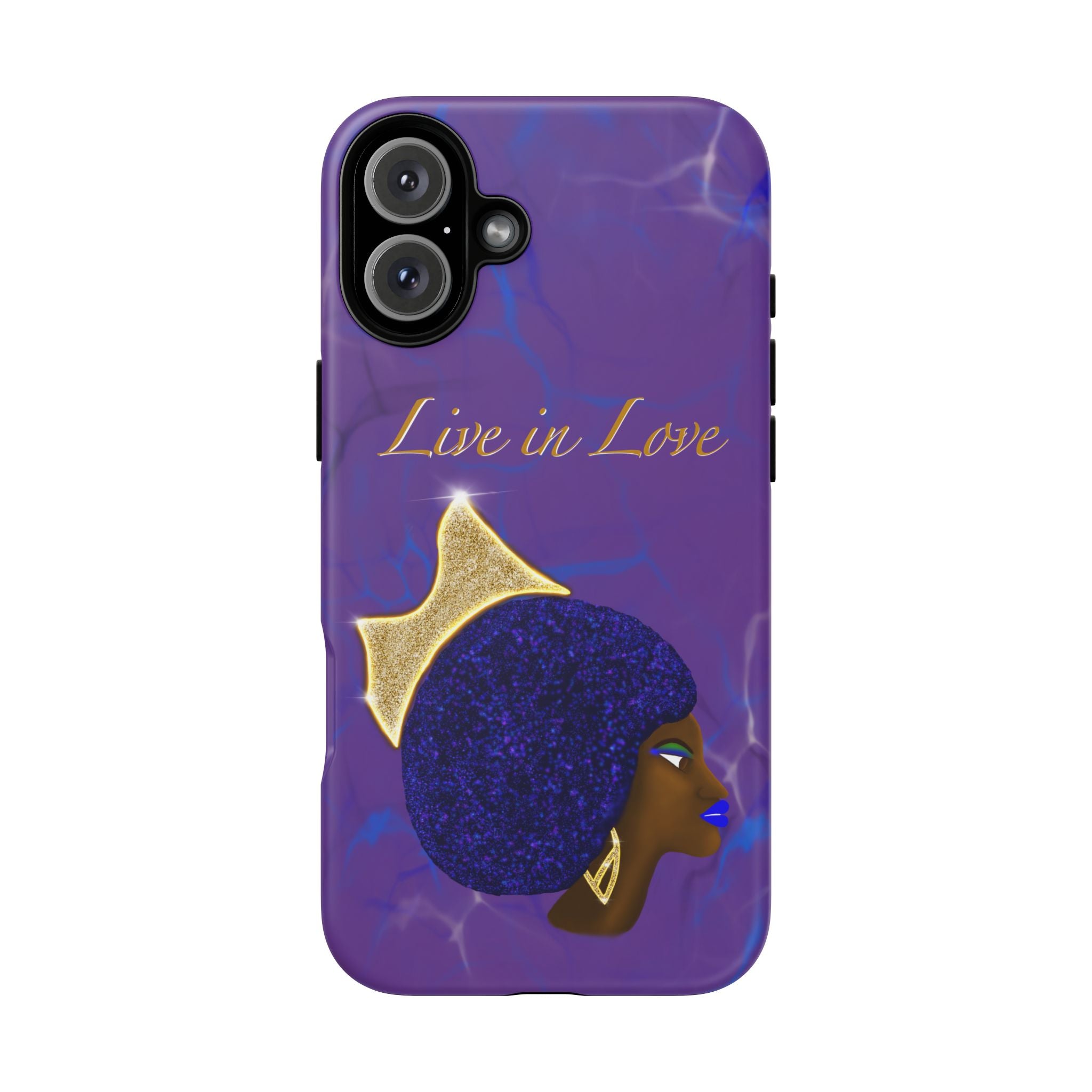 Live In Love Crowned Galaxy Afro Sticker — Black Queen with Gold Crown