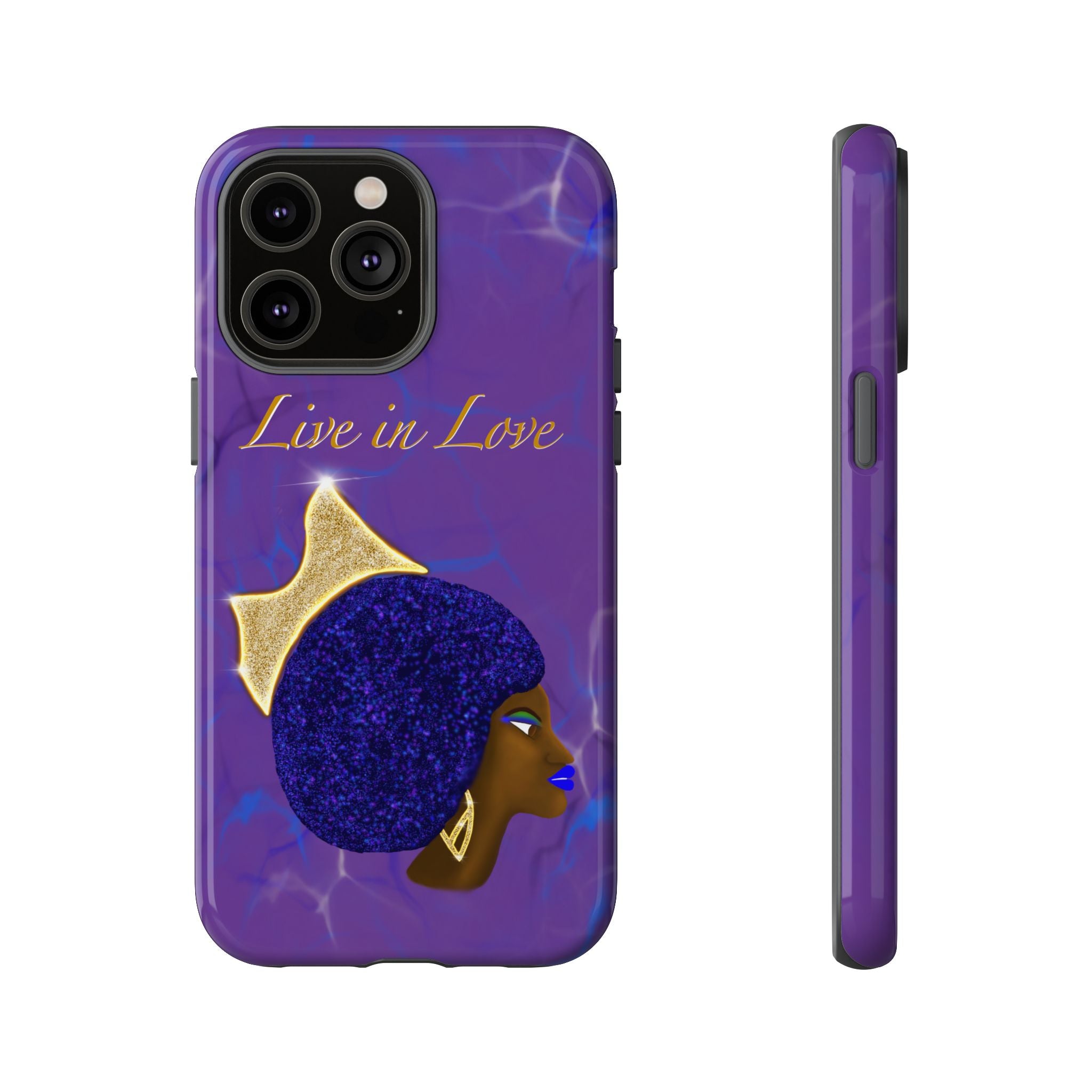 Live In Love Crowned Galaxy Afro Sticker — Black Queen with Gold Crown