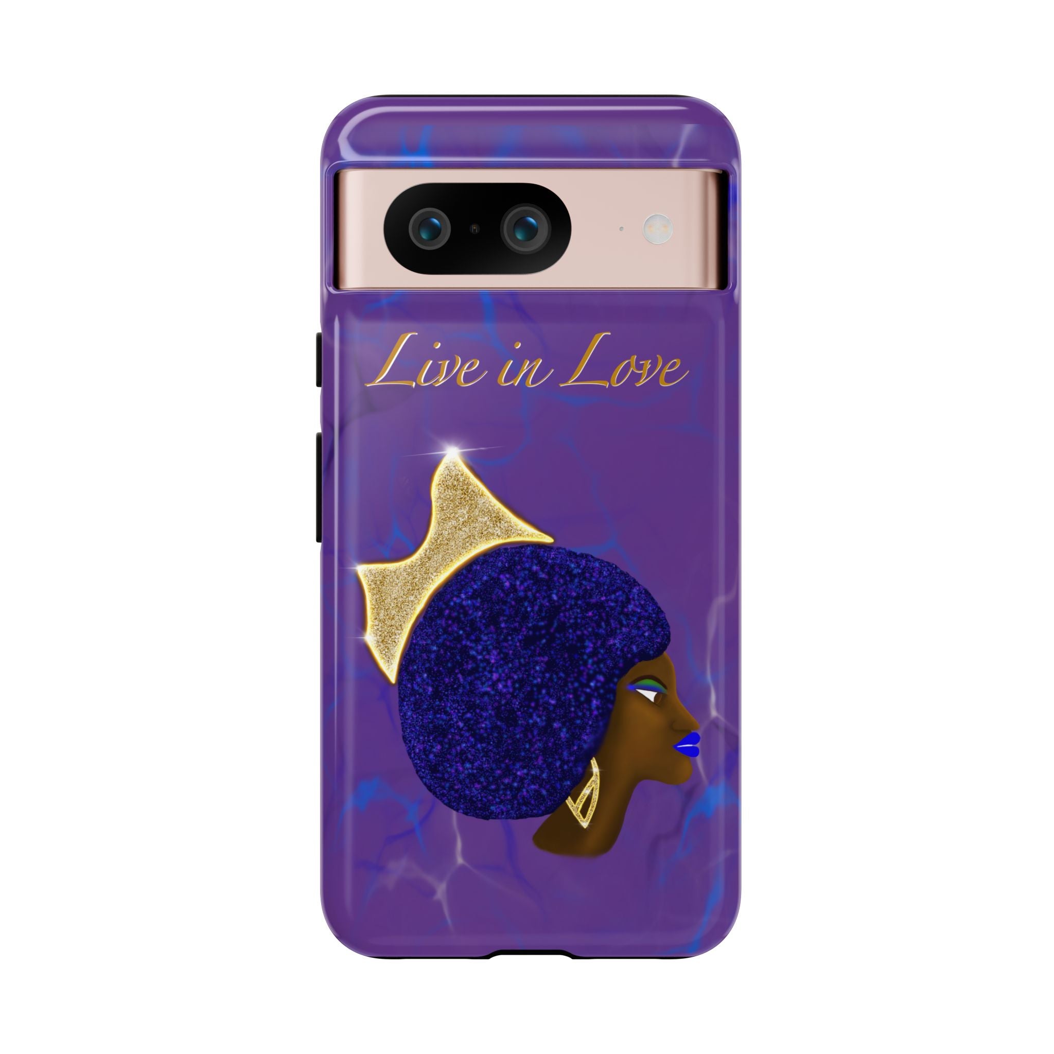 Live In Love Crowned Galaxy Afro Sticker — Black Queen with Gold Crown