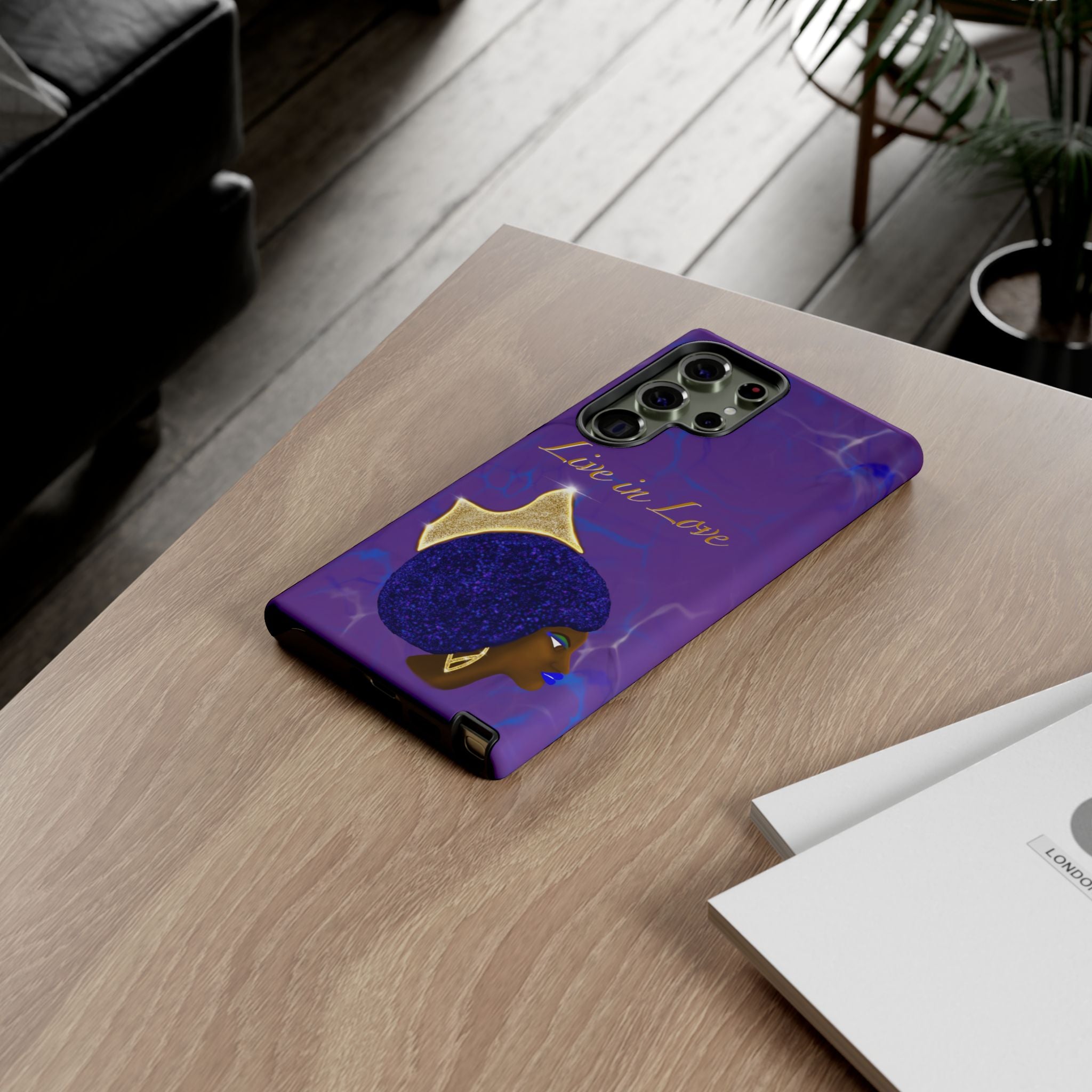 Live In Love Crowned Galaxy Afro Sticker — Black Queen with Gold Crown