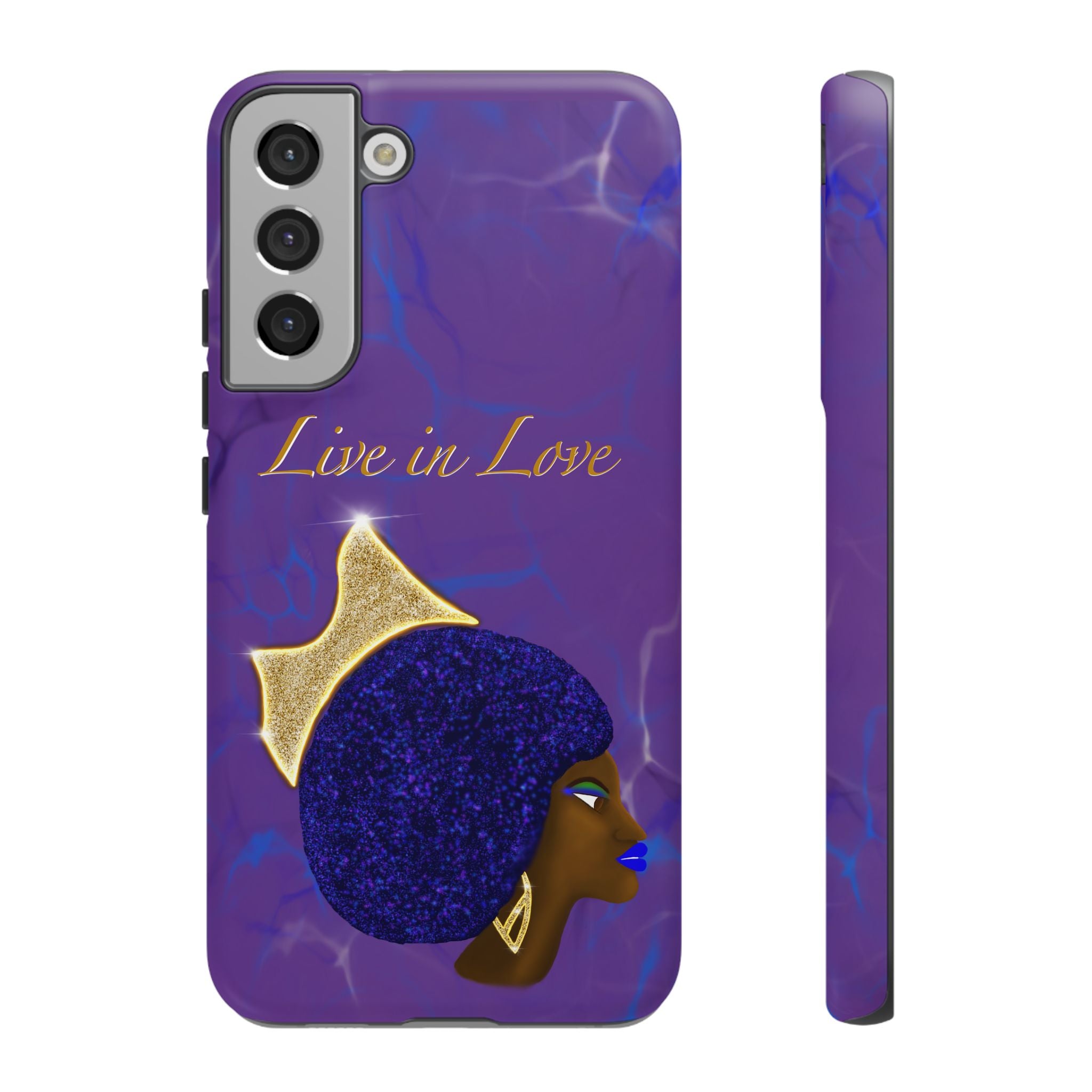 Live In Love Crowned Galaxy Afro Sticker — Black Queen with Gold Crown