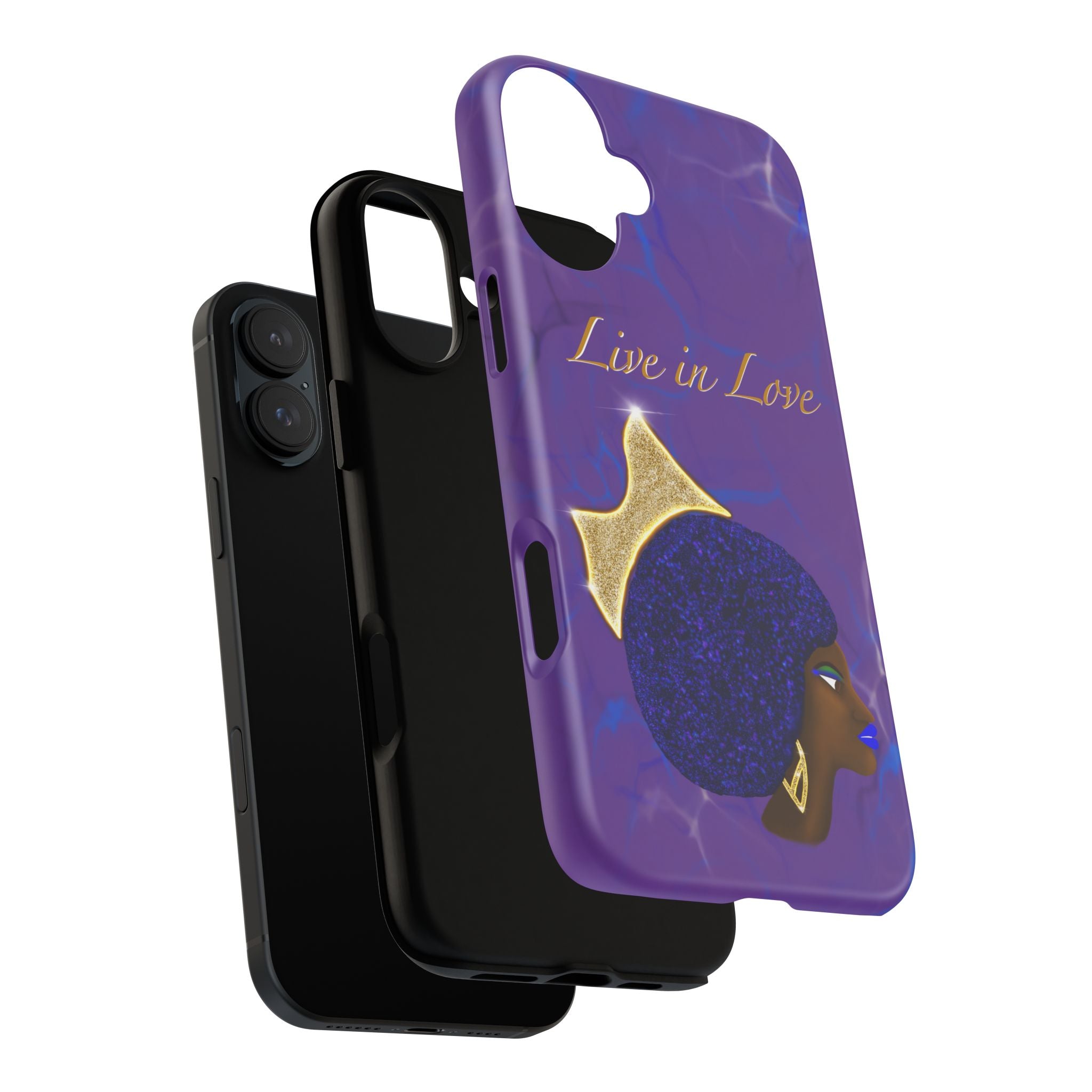 Live In Love Crowned Galaxy Afro Sticker — Black Queen with Gold Crown