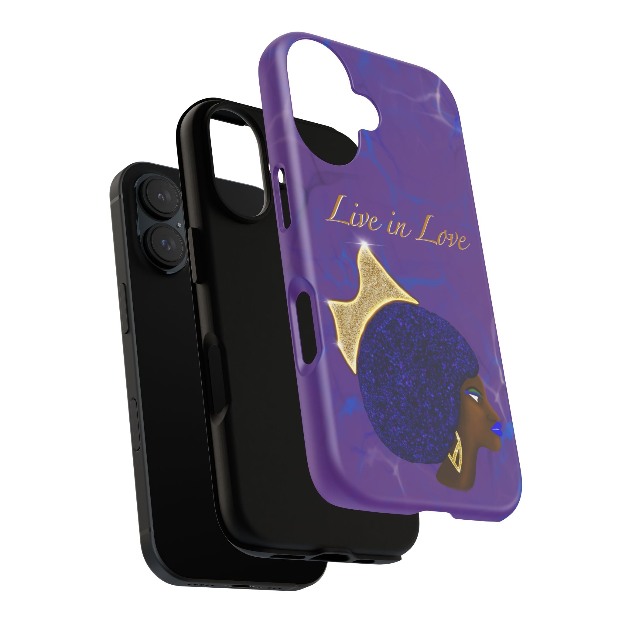 Live In Love Crowned Galaxy Afro Sticker — Black Queen with Gold Crown