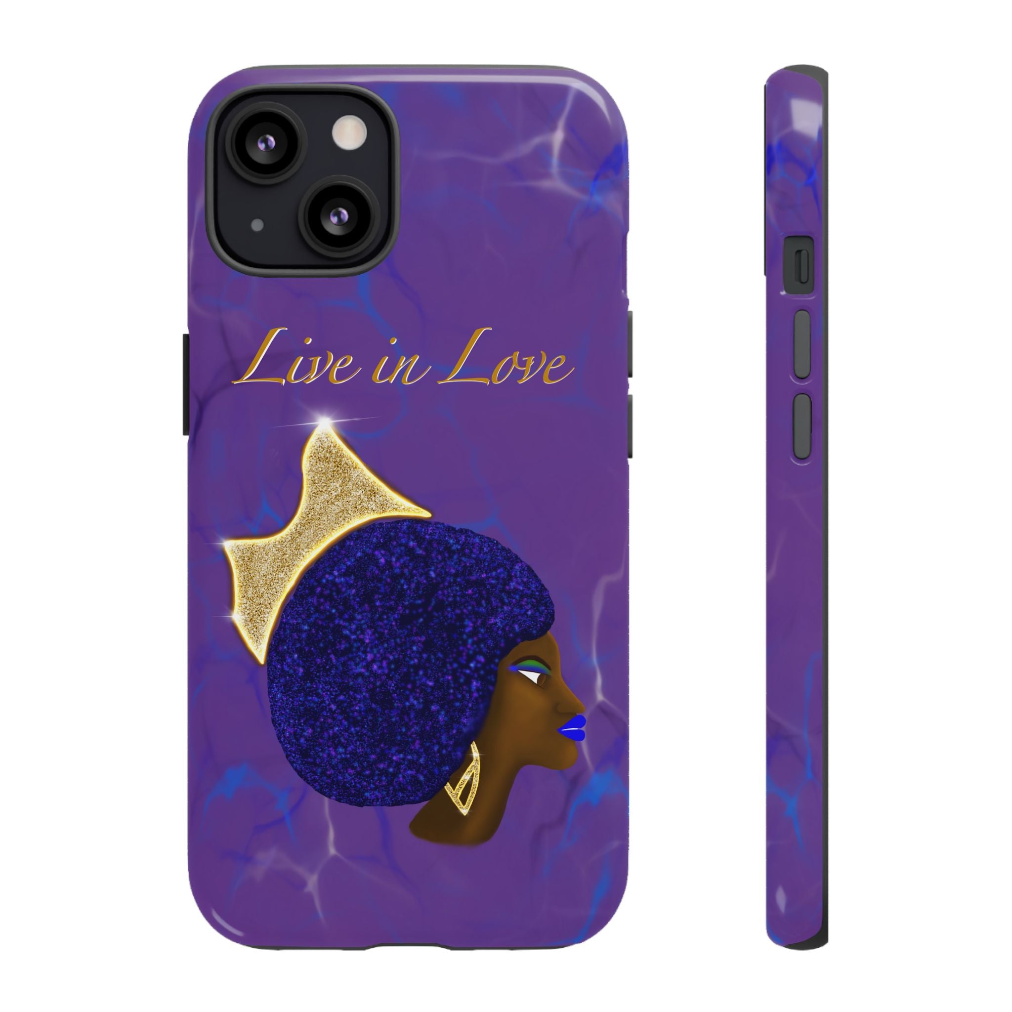 Live In Love Crowned Galaxy Afro Sticker — Black Queen with Gold Crown